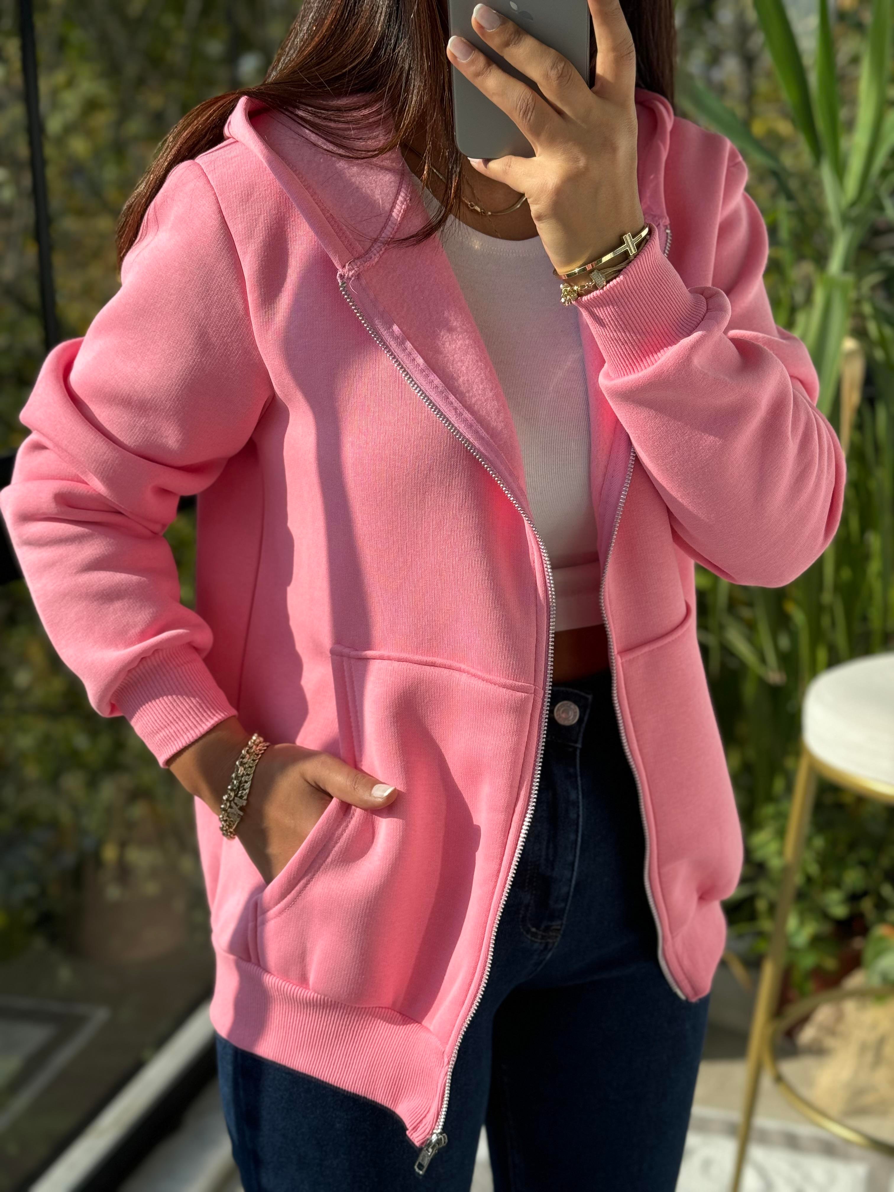 Fermuarlı Polar Pembe