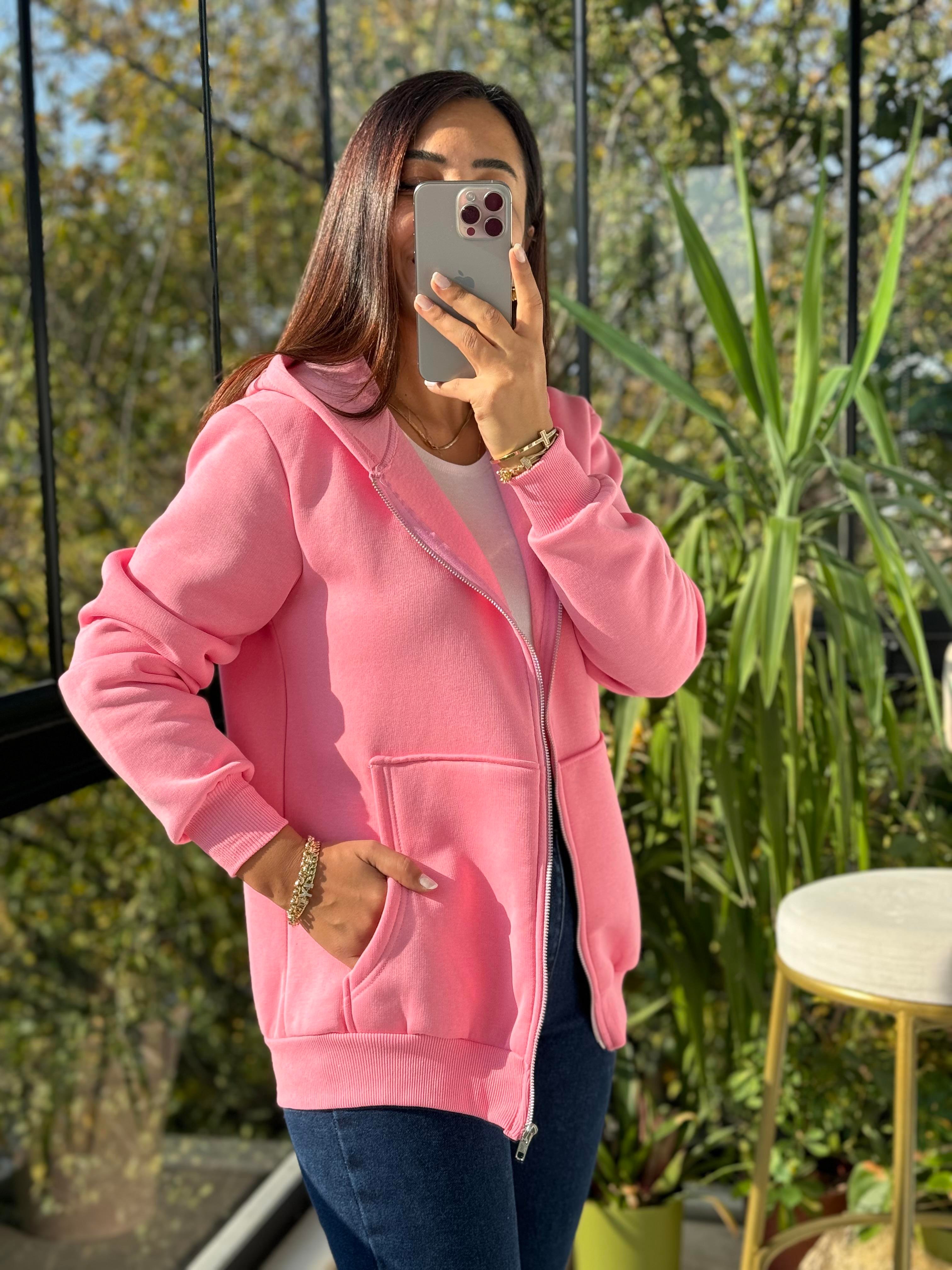 Fermuarlı Polar Pembe