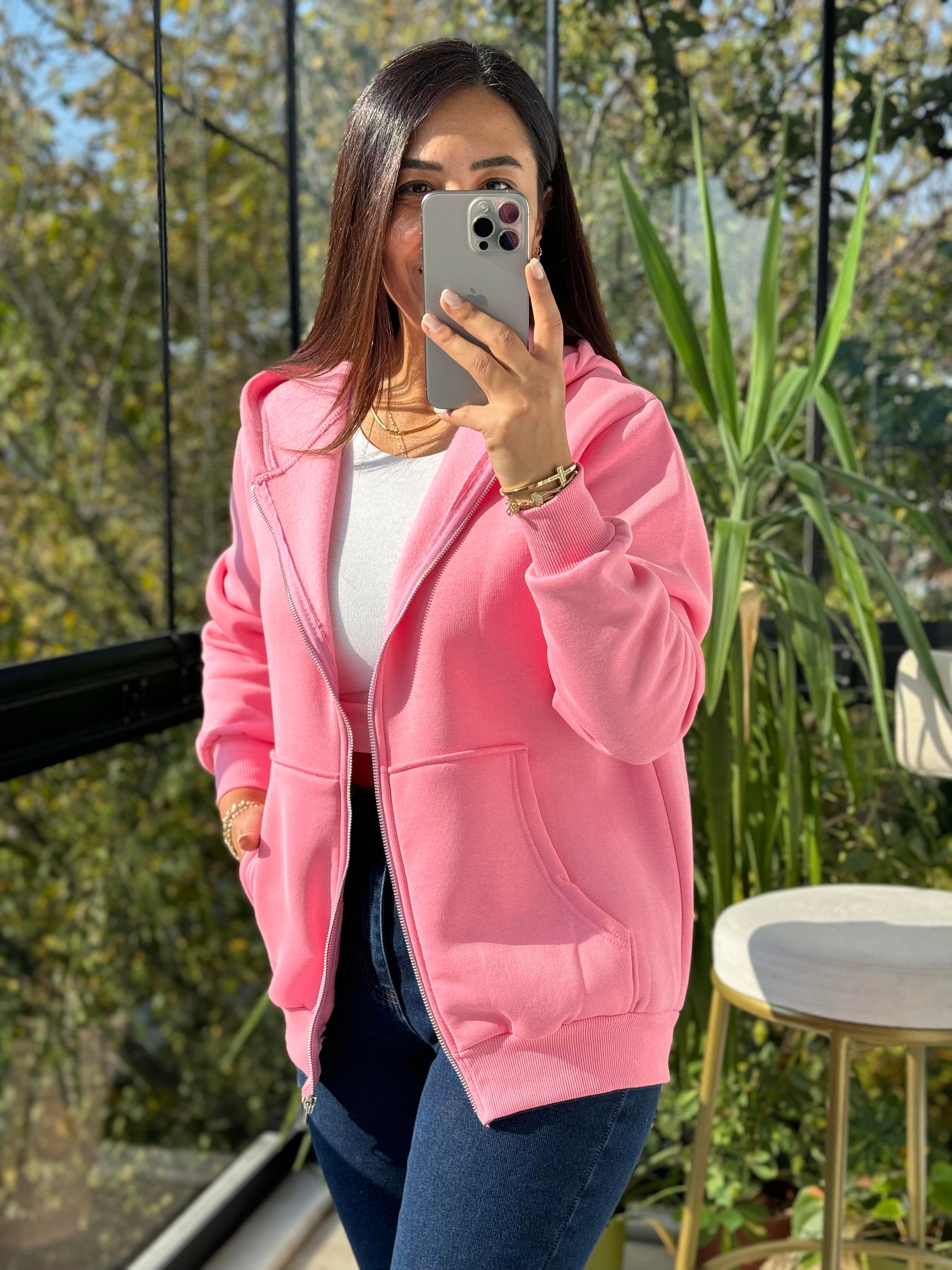 Fermuarlı Polar Pembe