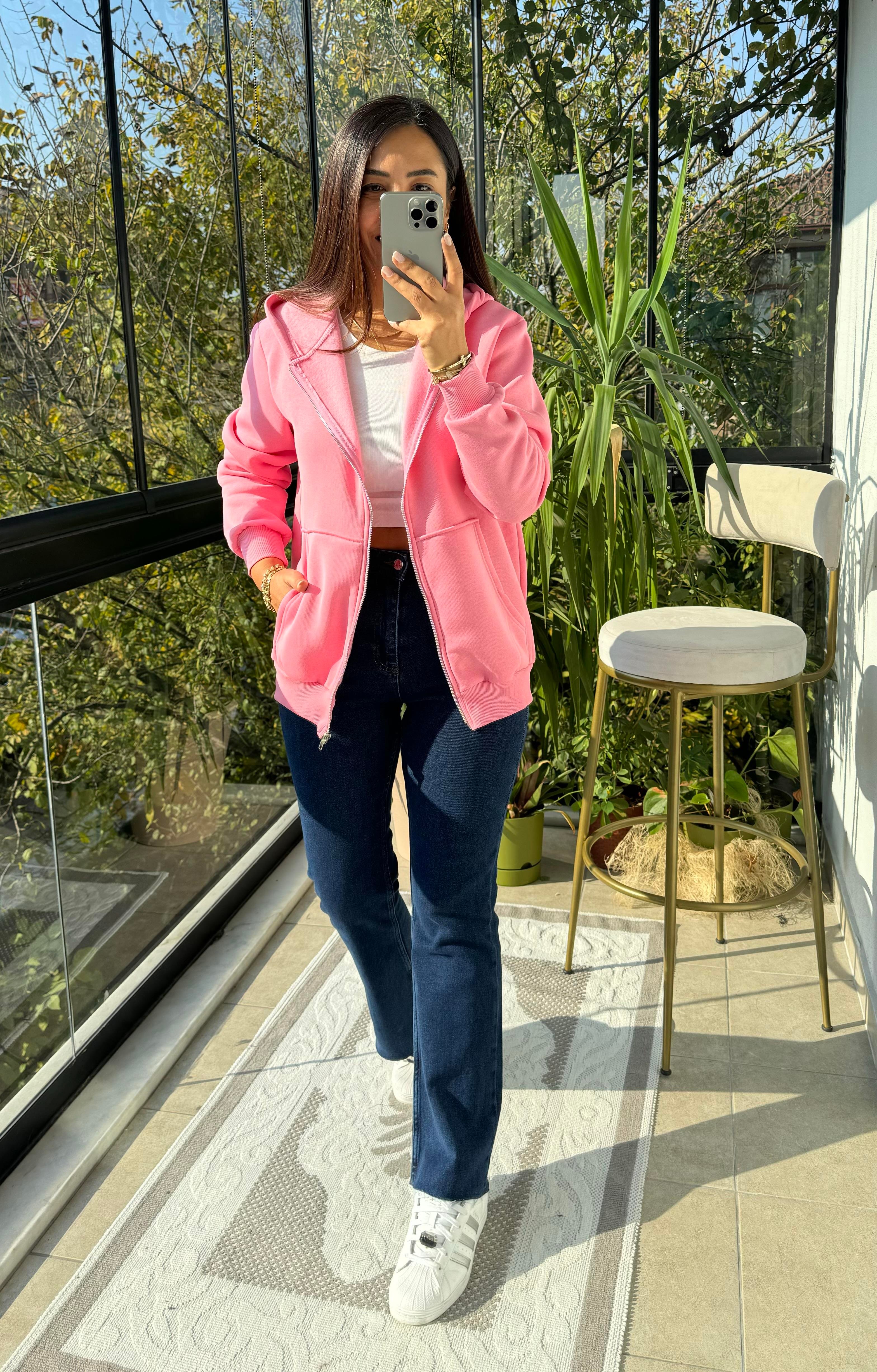 Fermuarlı Polar Pembe