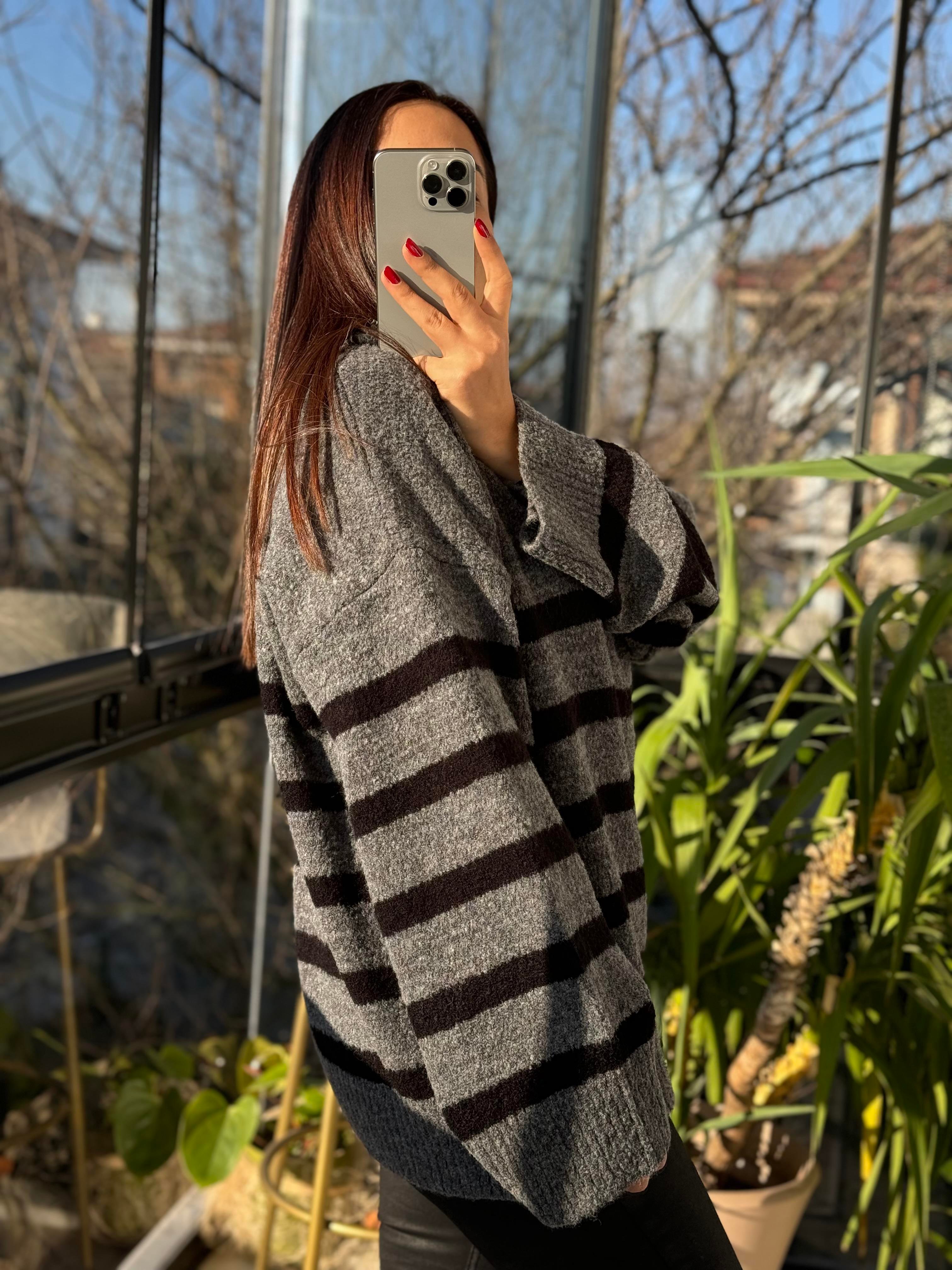 Fermuarlı Yumoş Kazak Gri