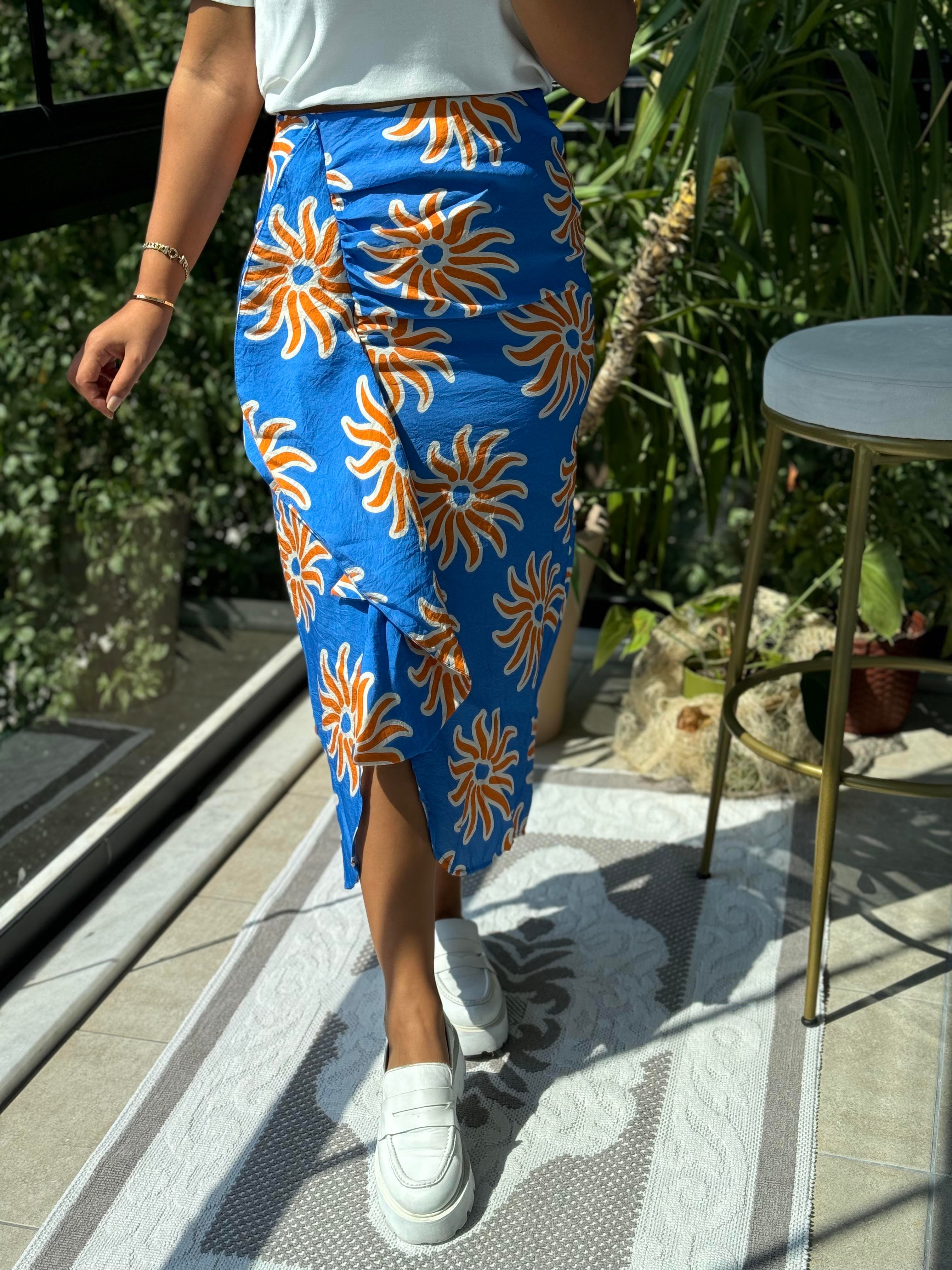 Fırfırlı Desenli Etek Mavi