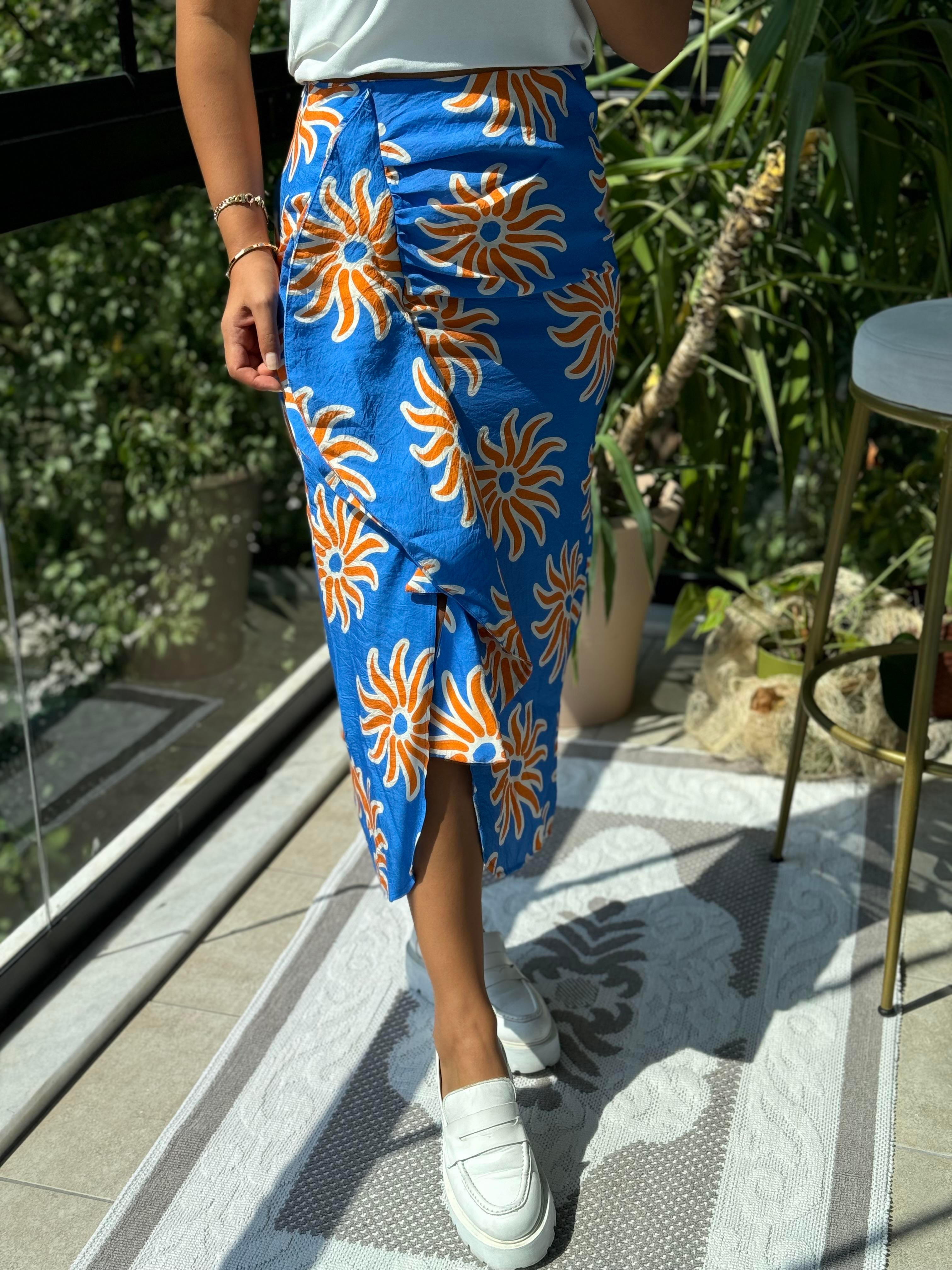 Fırfırlı Desenli Etek Mavi