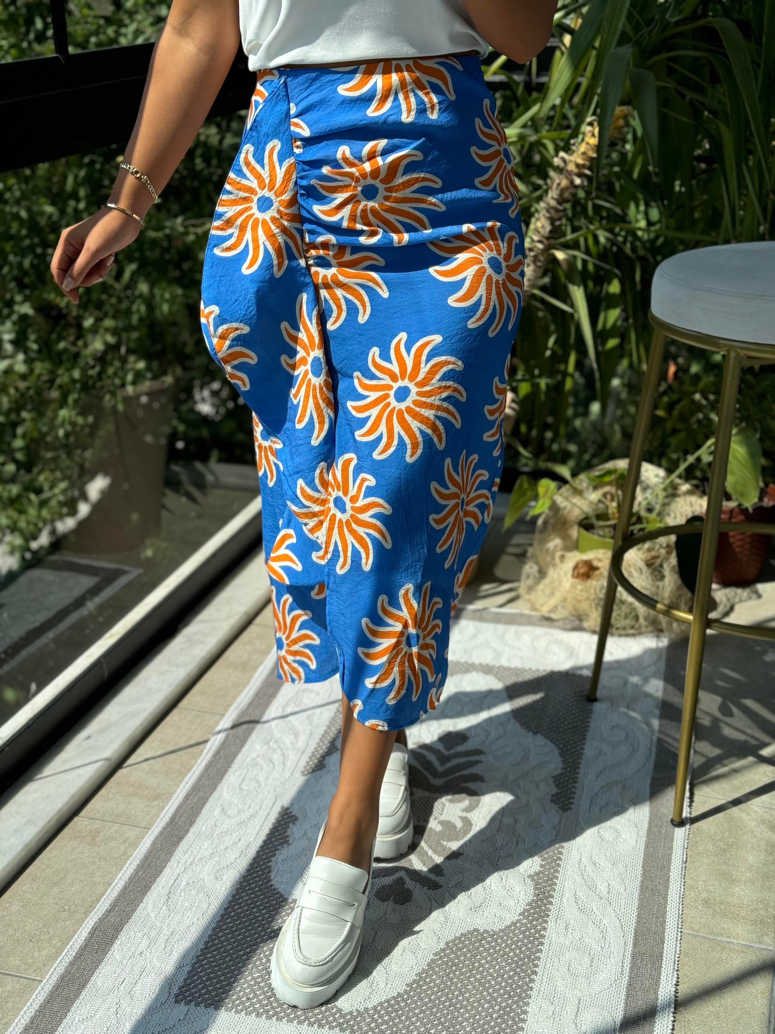 Fırfırlı Desenli Etek Mavi