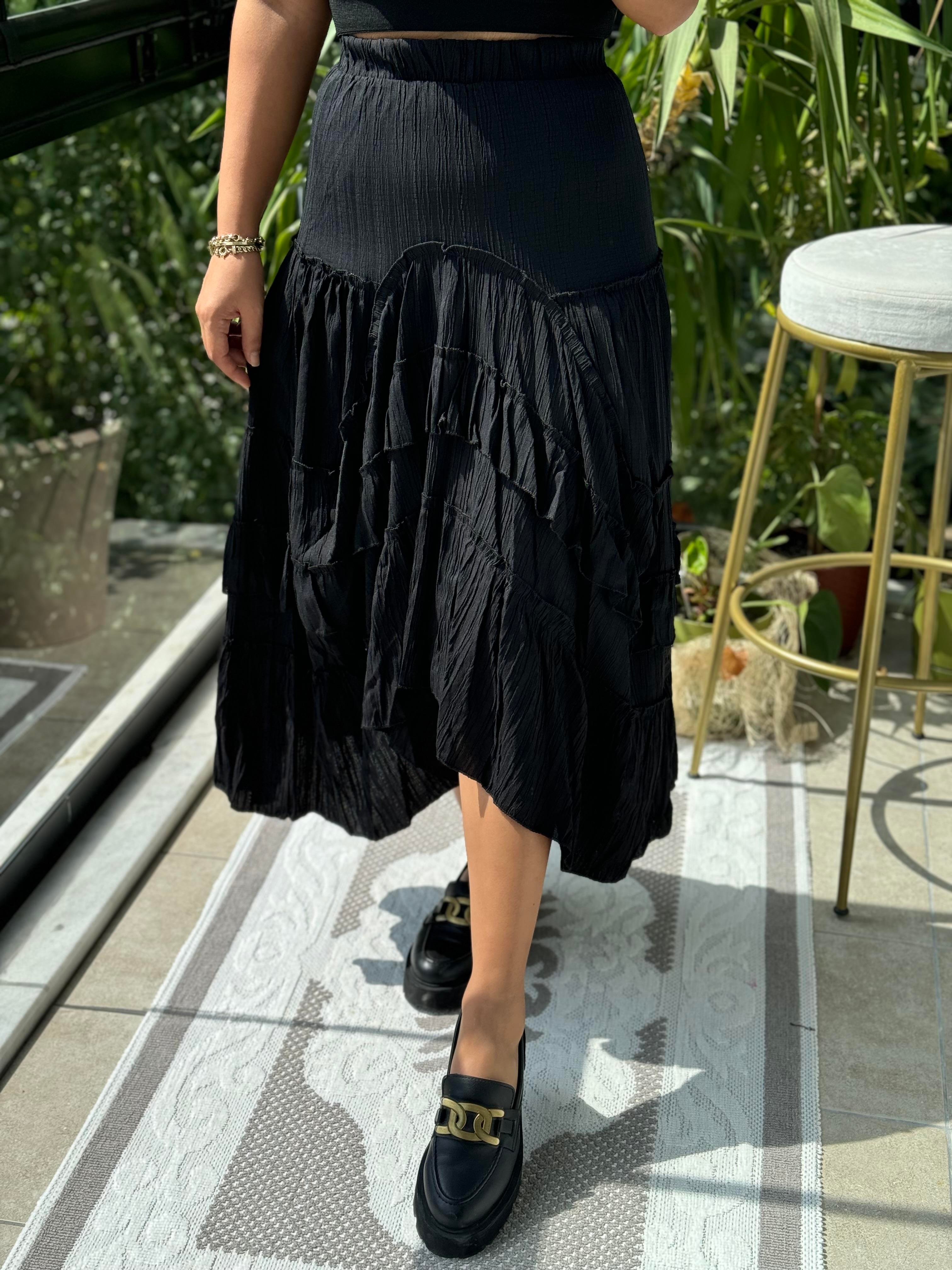 Fırfırlı Gofre Etek Siyah