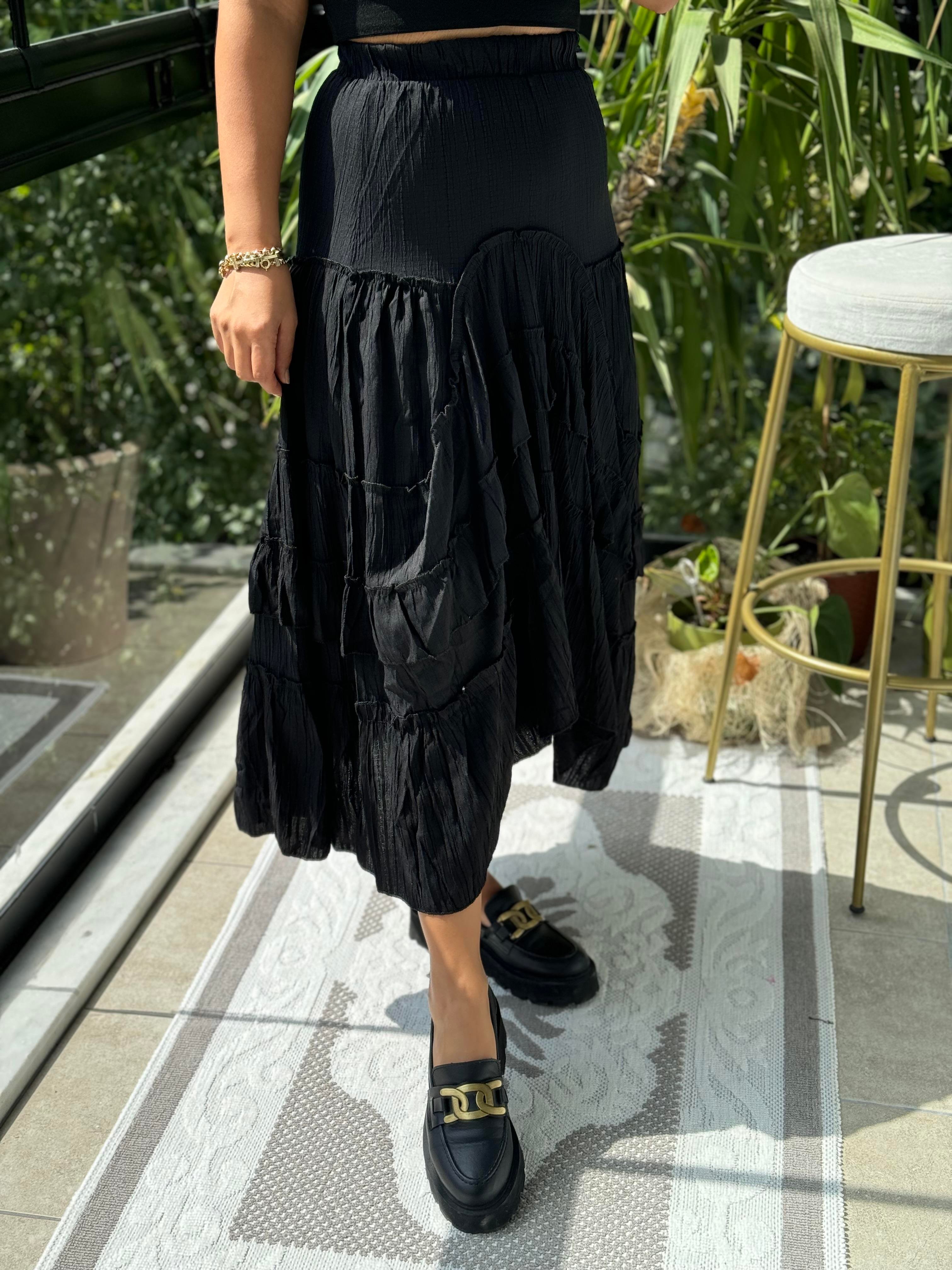 Fırfırlı Gofre Etek Siyah