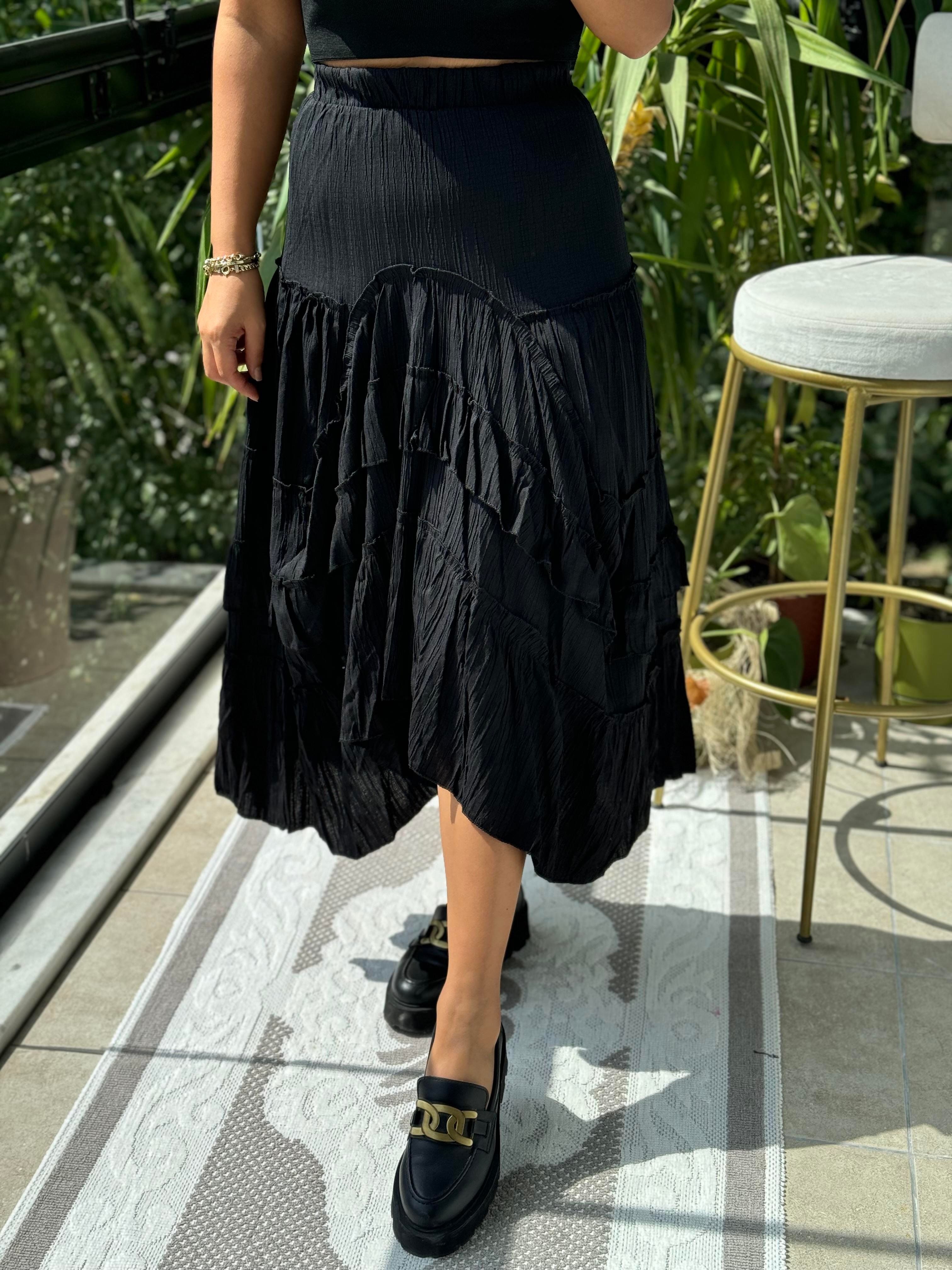 Fırfırlı Gofre Etek Siyah