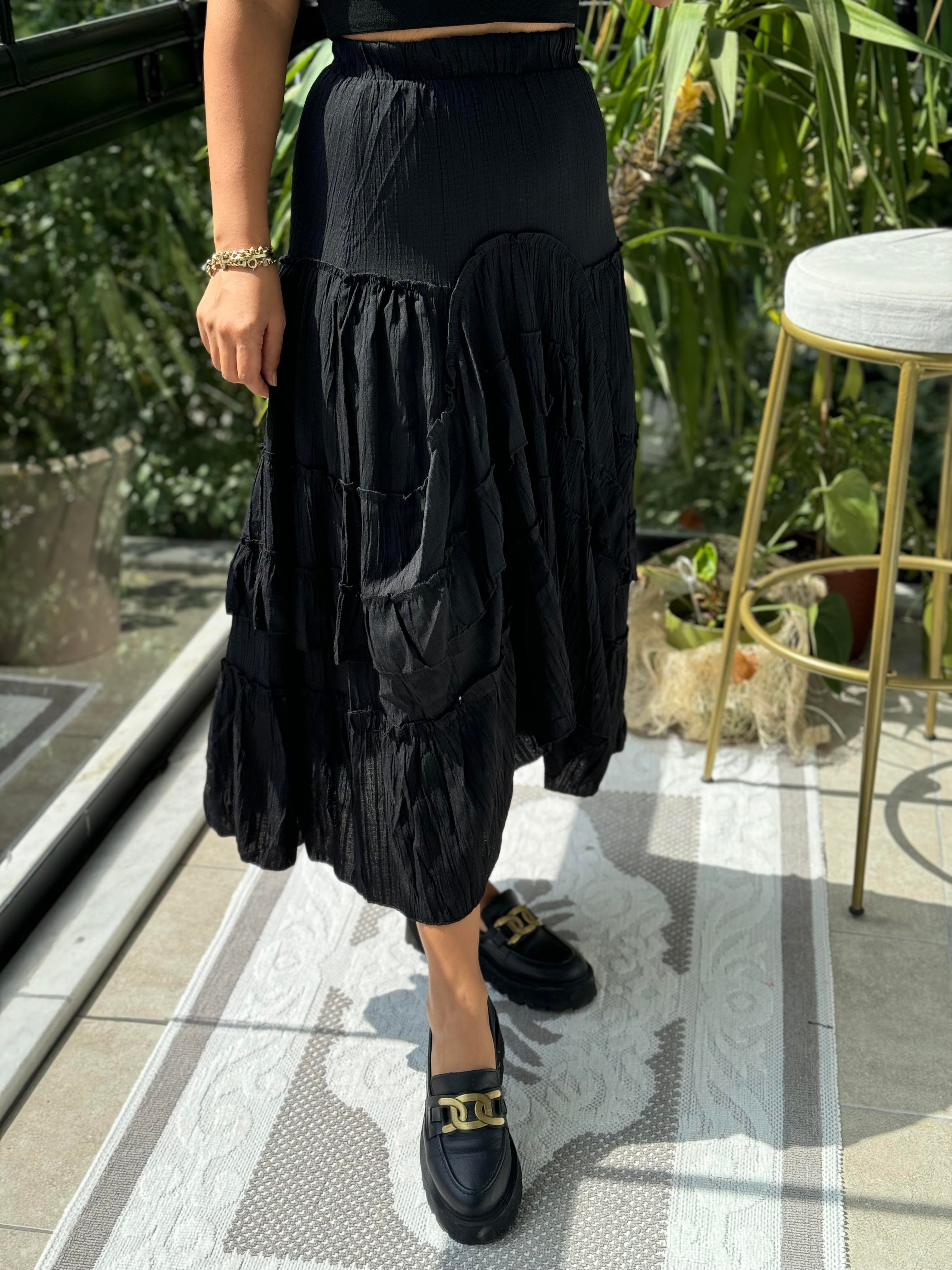 Fırfırlı Gofre Etek Siyah