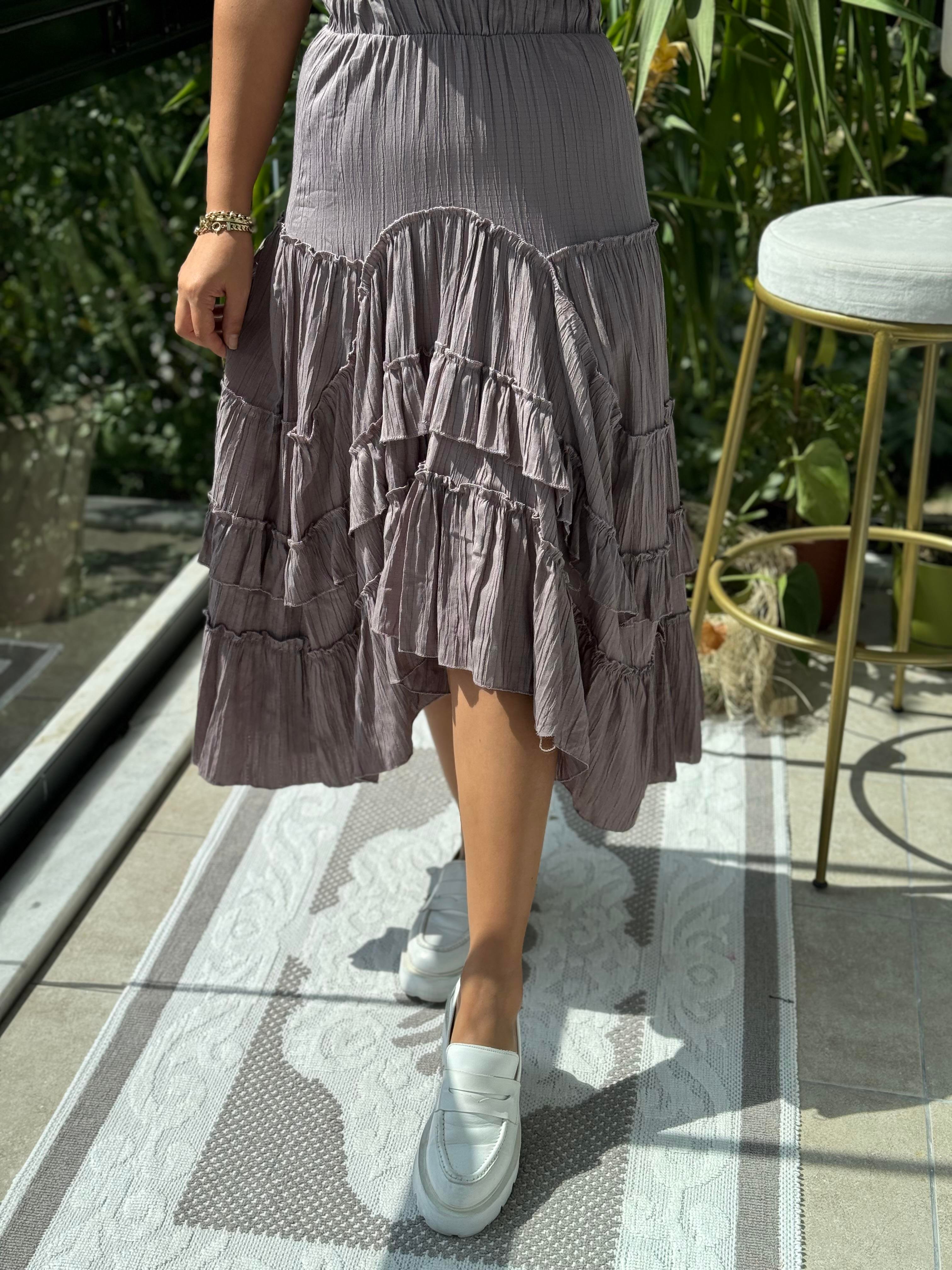 Fırfırlı Gofre Etek Vizon