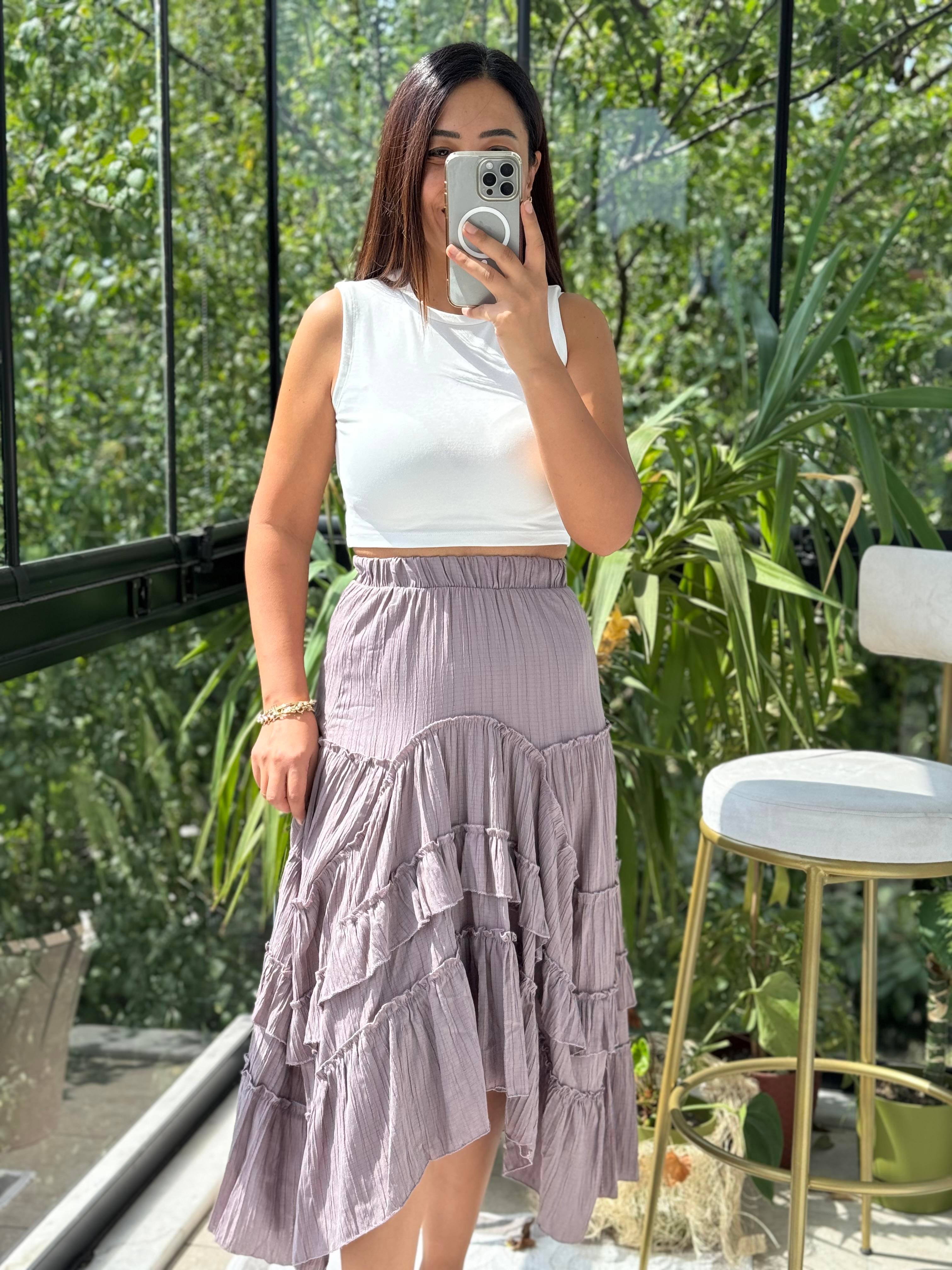 Fırfırlı Gofre Etek Vizon