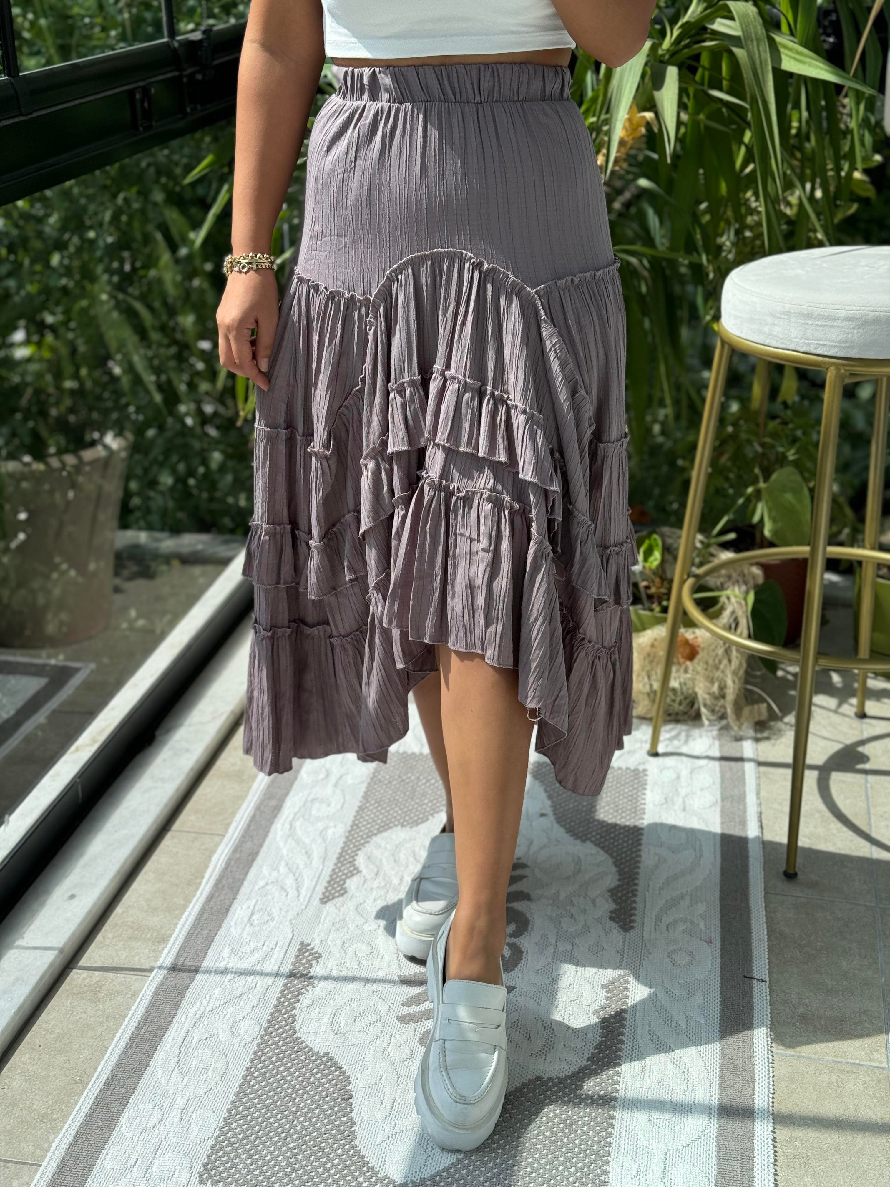 Fırfırlı Gofre Etek Vizon