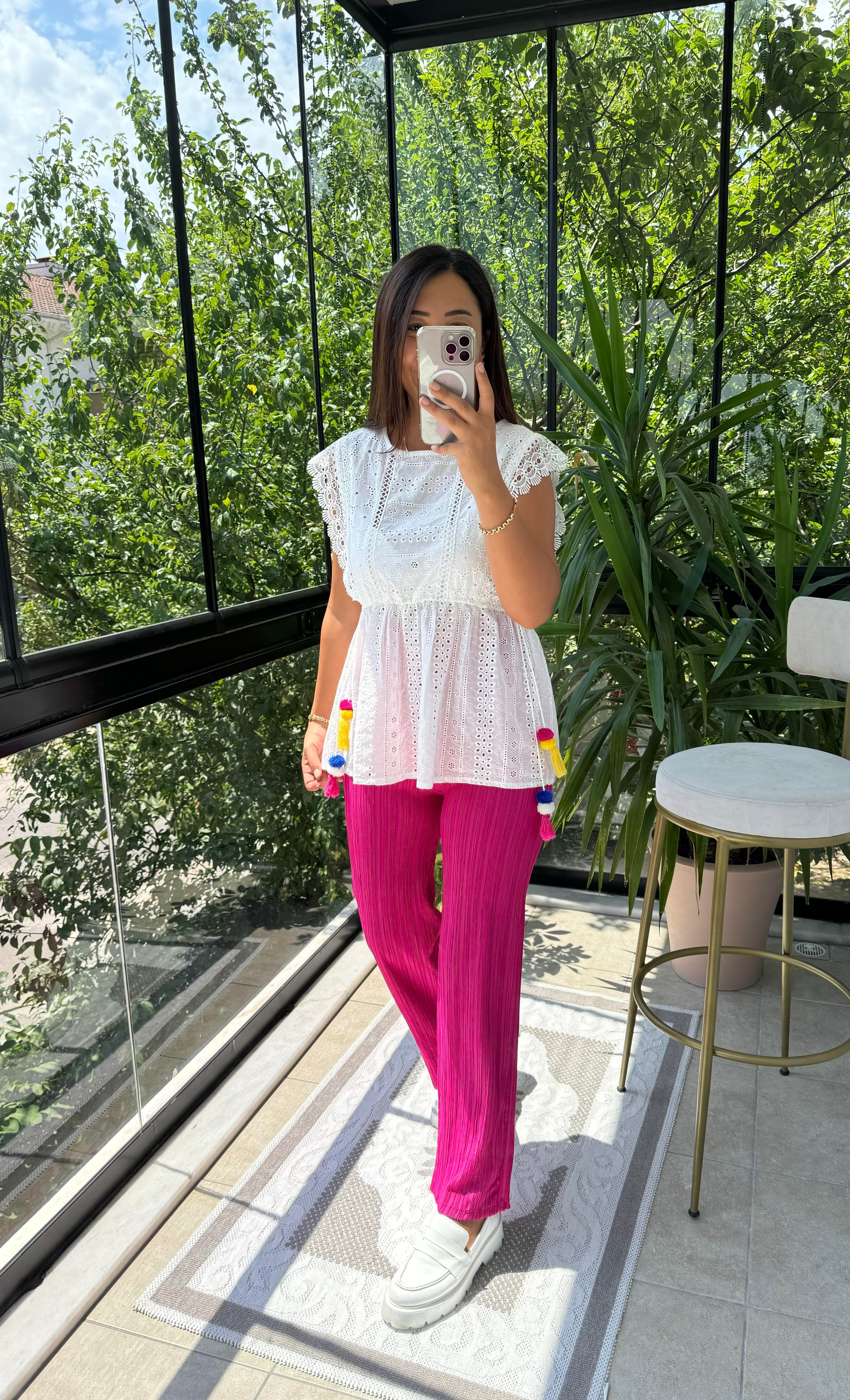 Fitilli Pantolon Pembe