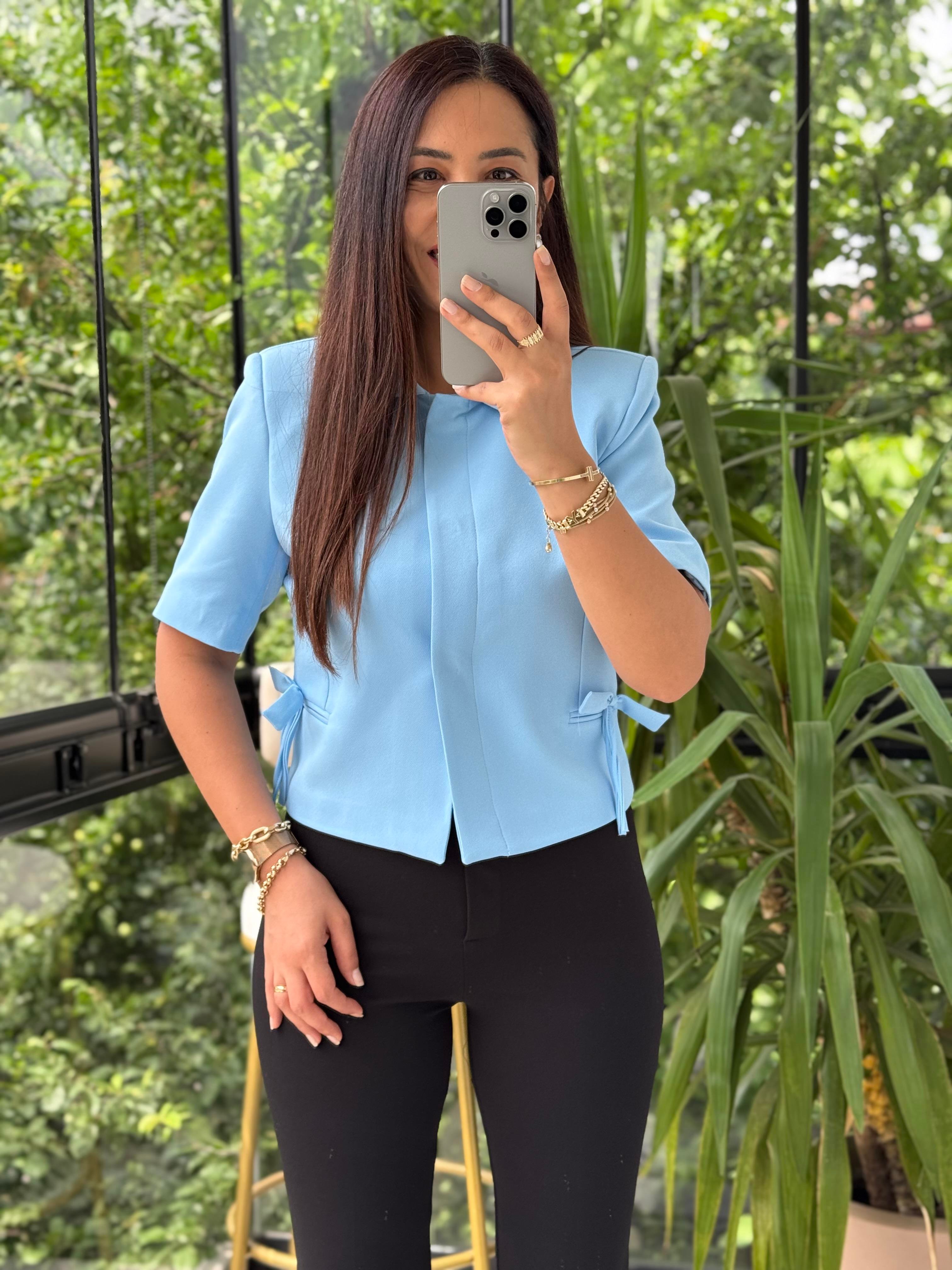 Fiyonk Detaylı Kısa Kol Blazer Bebe Mavi
