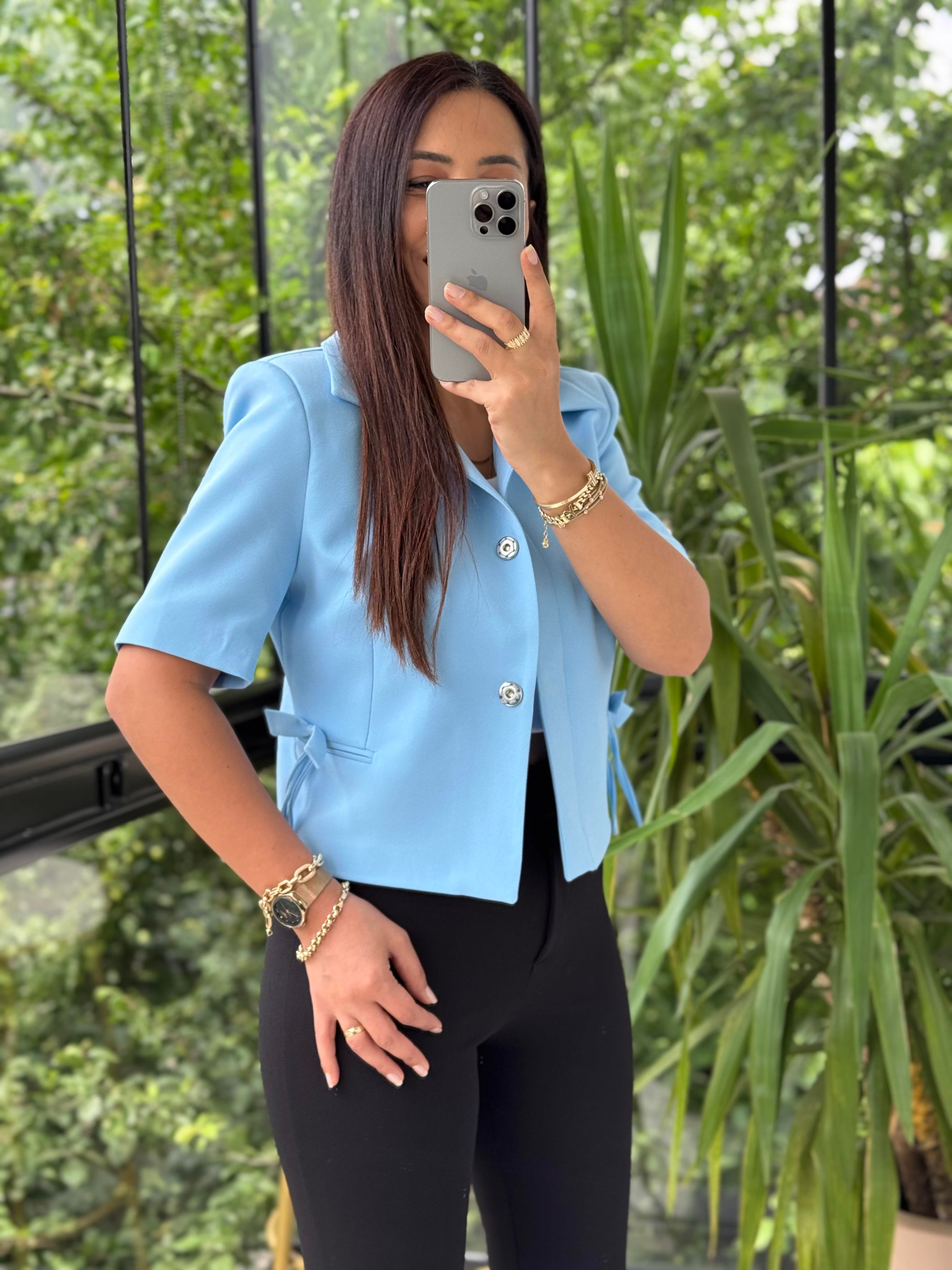 Fiyonk Detaylı Kısa Kol Blazer Bebe Mavi