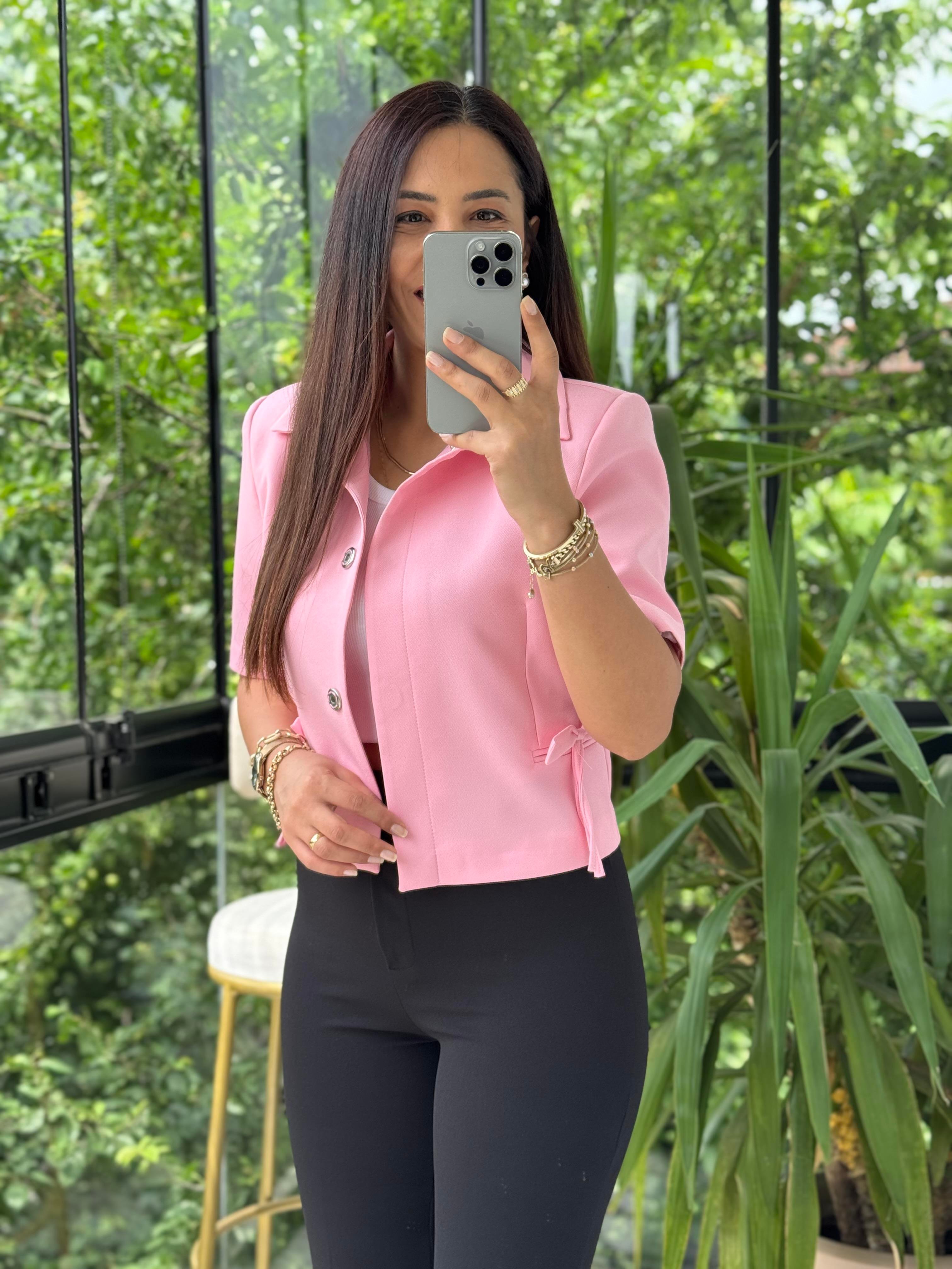 Fiyonk Detaylı Kısa Kol Blazer Pembe