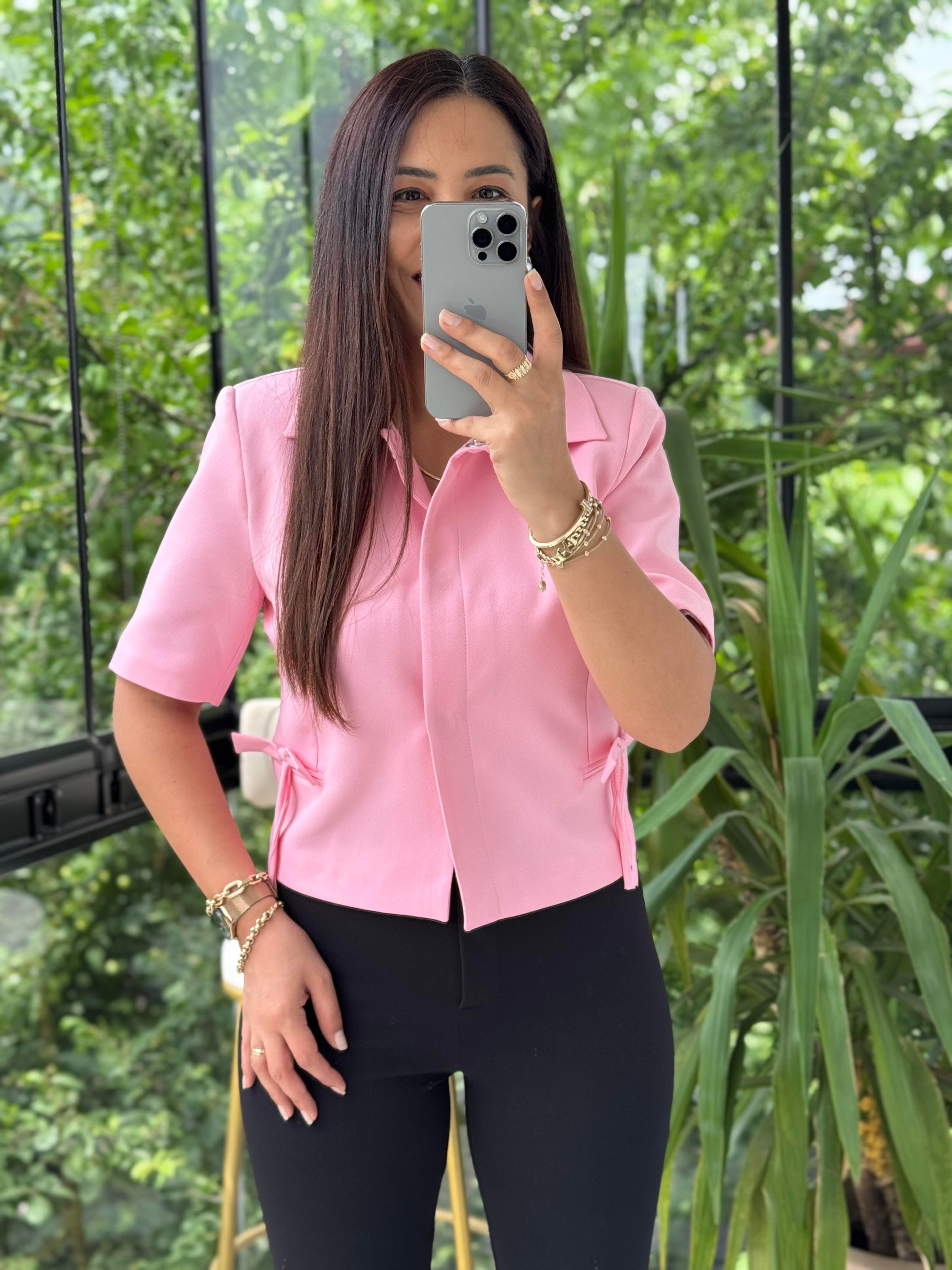 Fiyonk Detaylı Kısa Kol Blazer Pembe