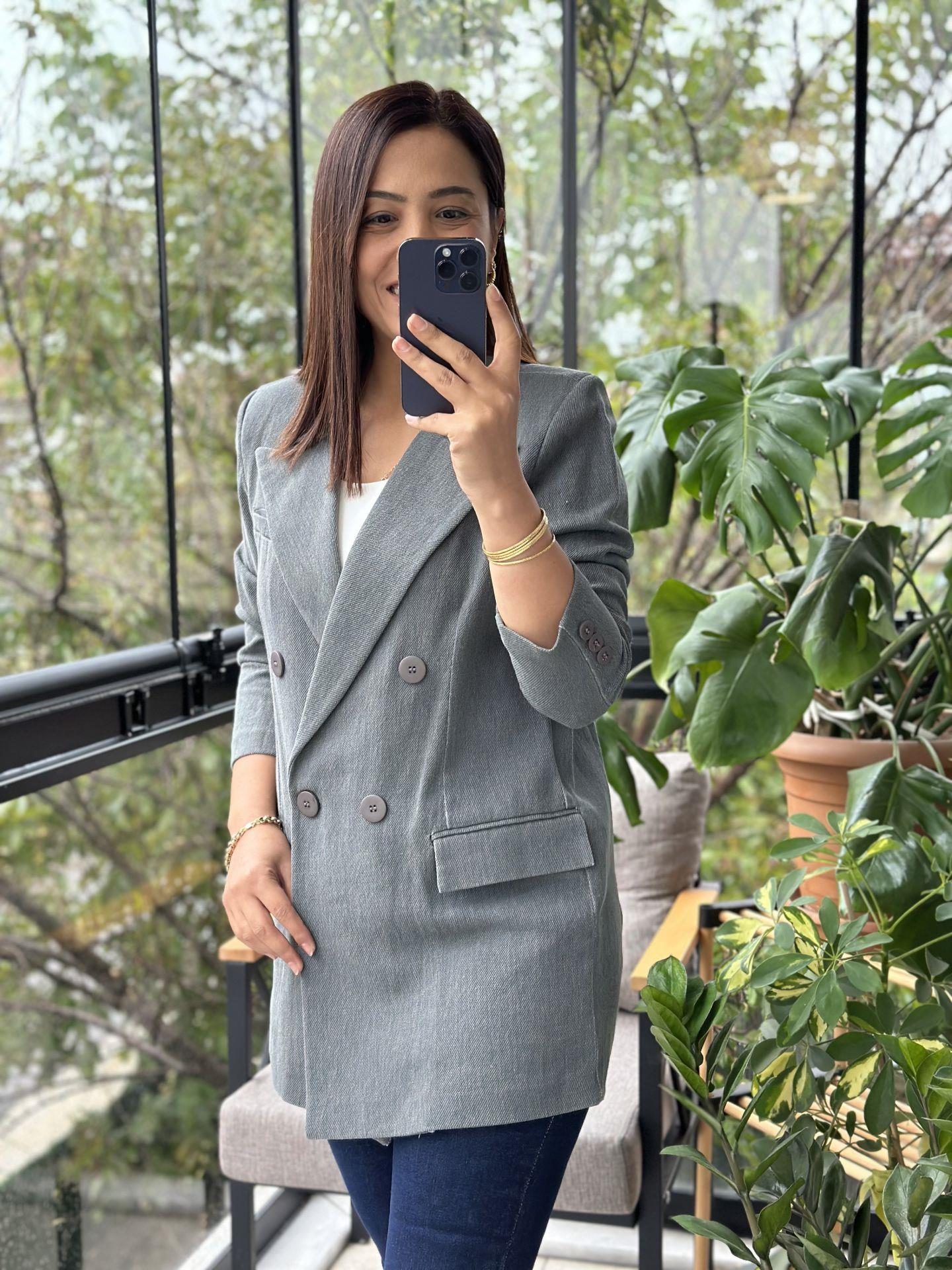 Gabardin Sıvama Kruvaze Blazer Ceket