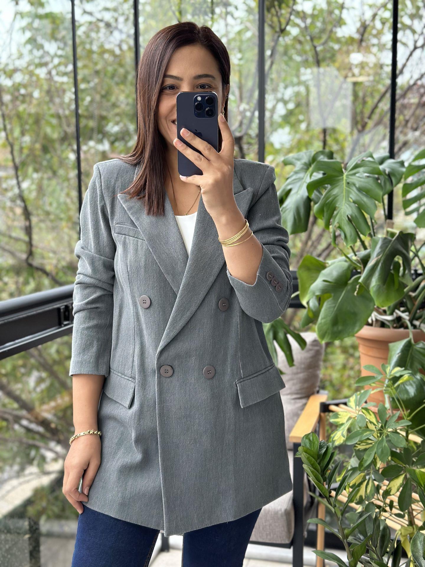 Gabardin Sıvama Kruvaze Blazer Ceket