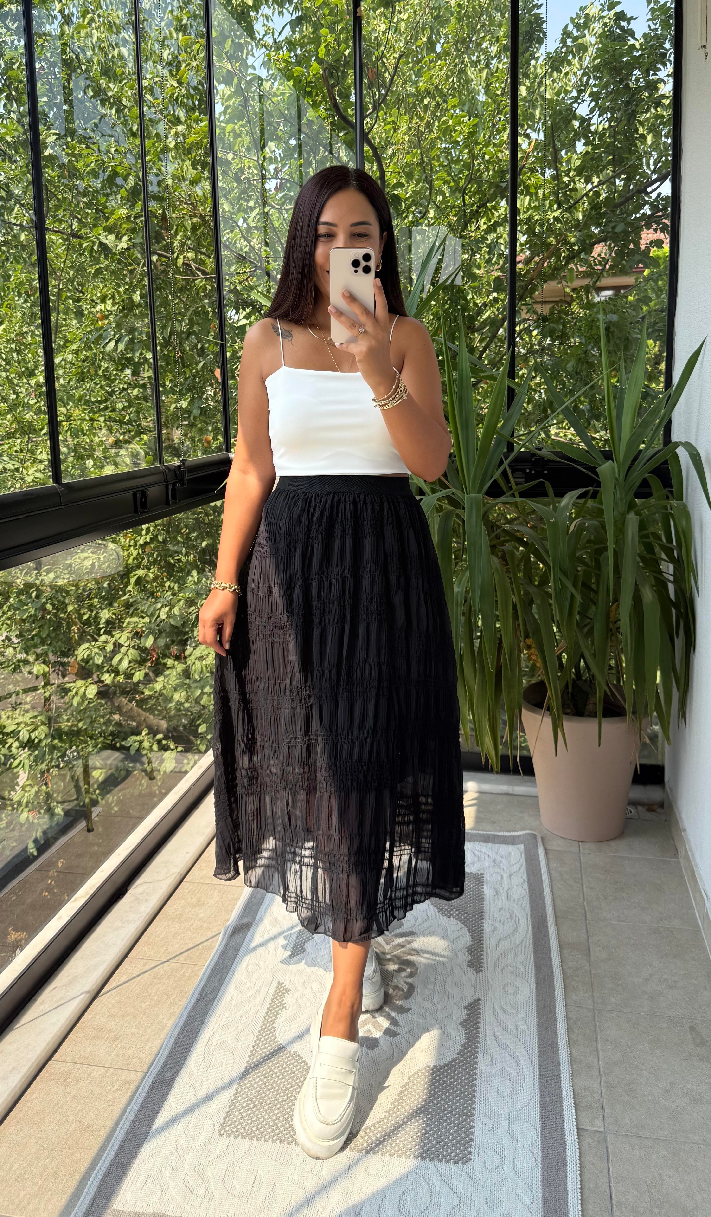 Gofre Maxi Etek Siyah