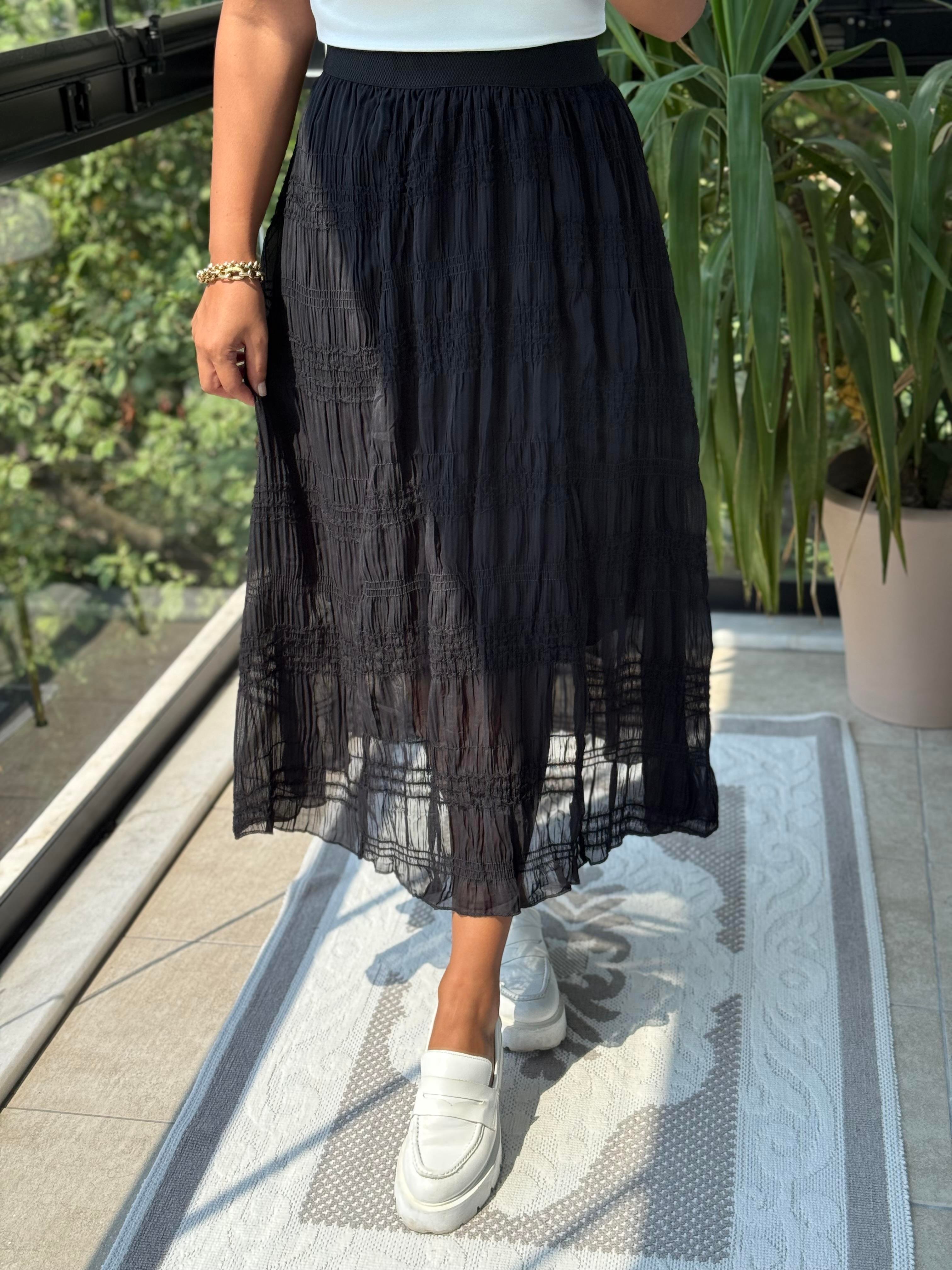 Gofre Maxi Etek Siyah