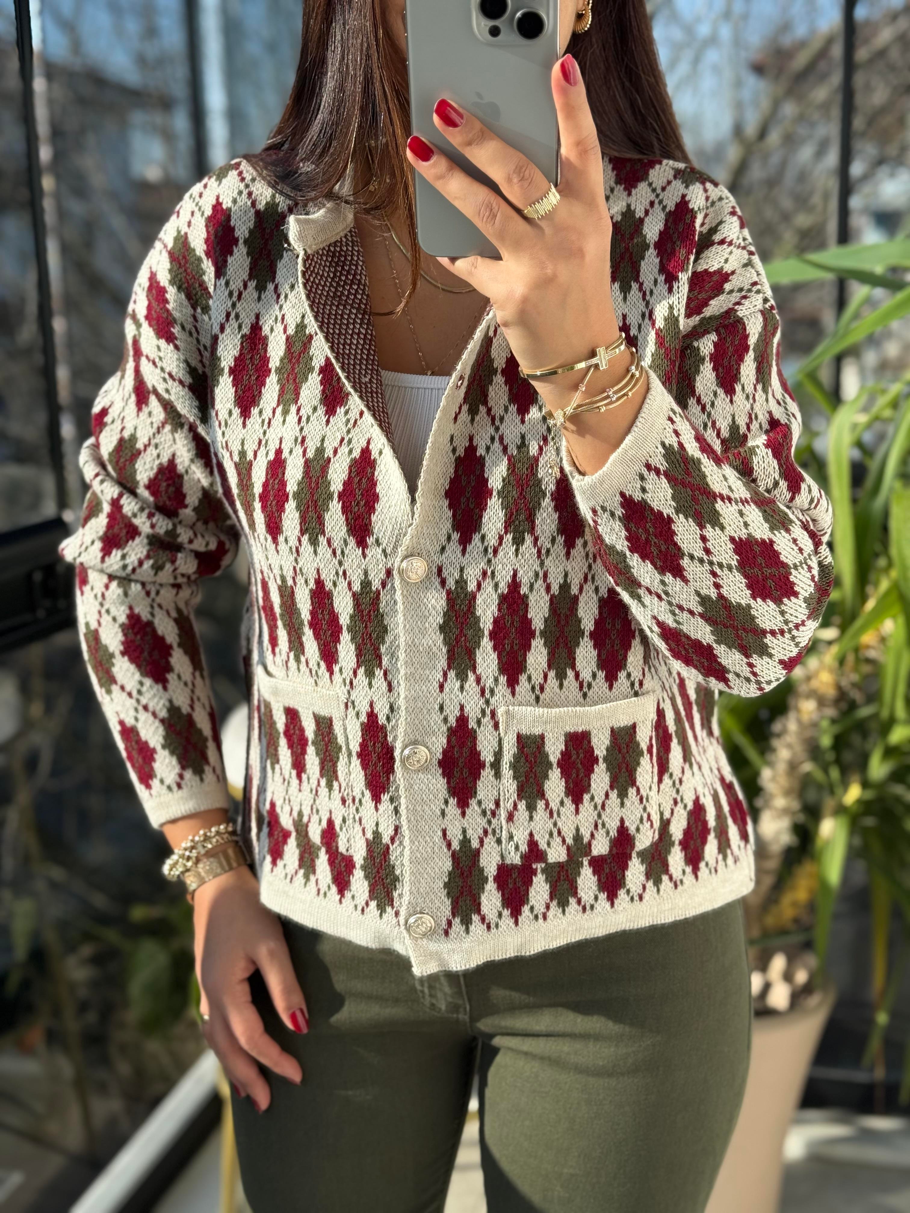 Gold Düğme Massi Hırka Ekru