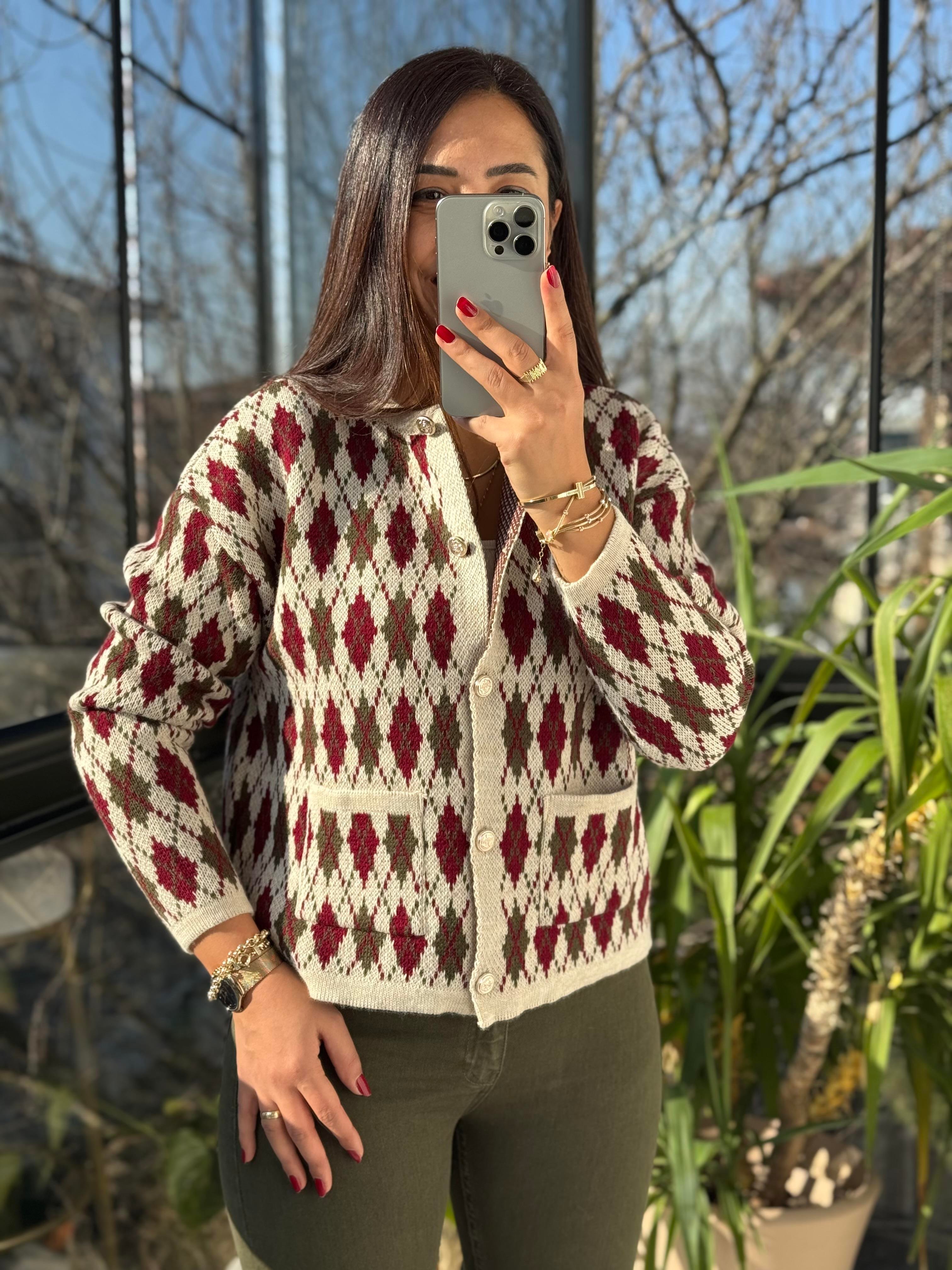 Gold Düğme Massi Hırka Ekru