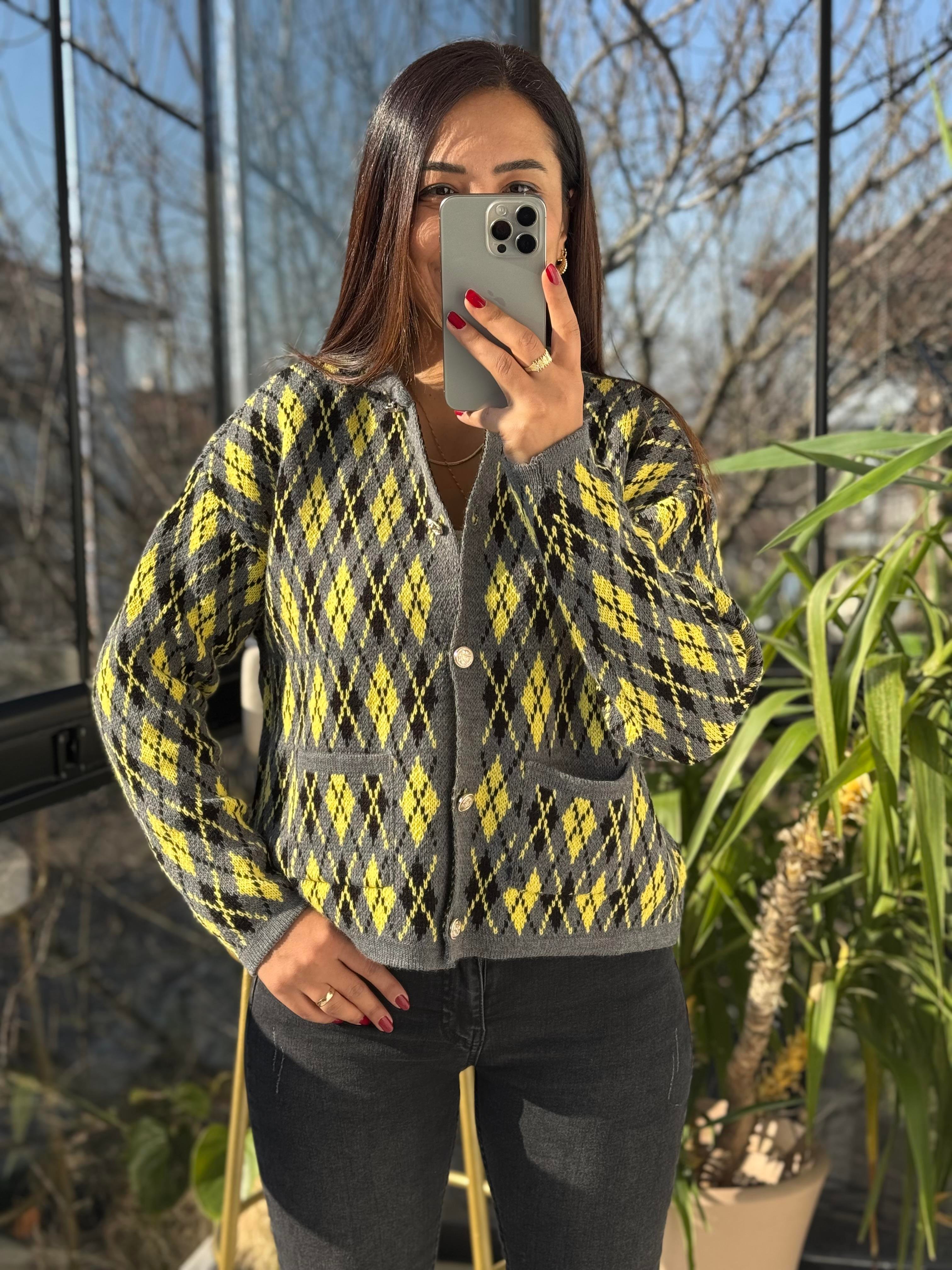 Gold Düğme Massi Hırka Gri