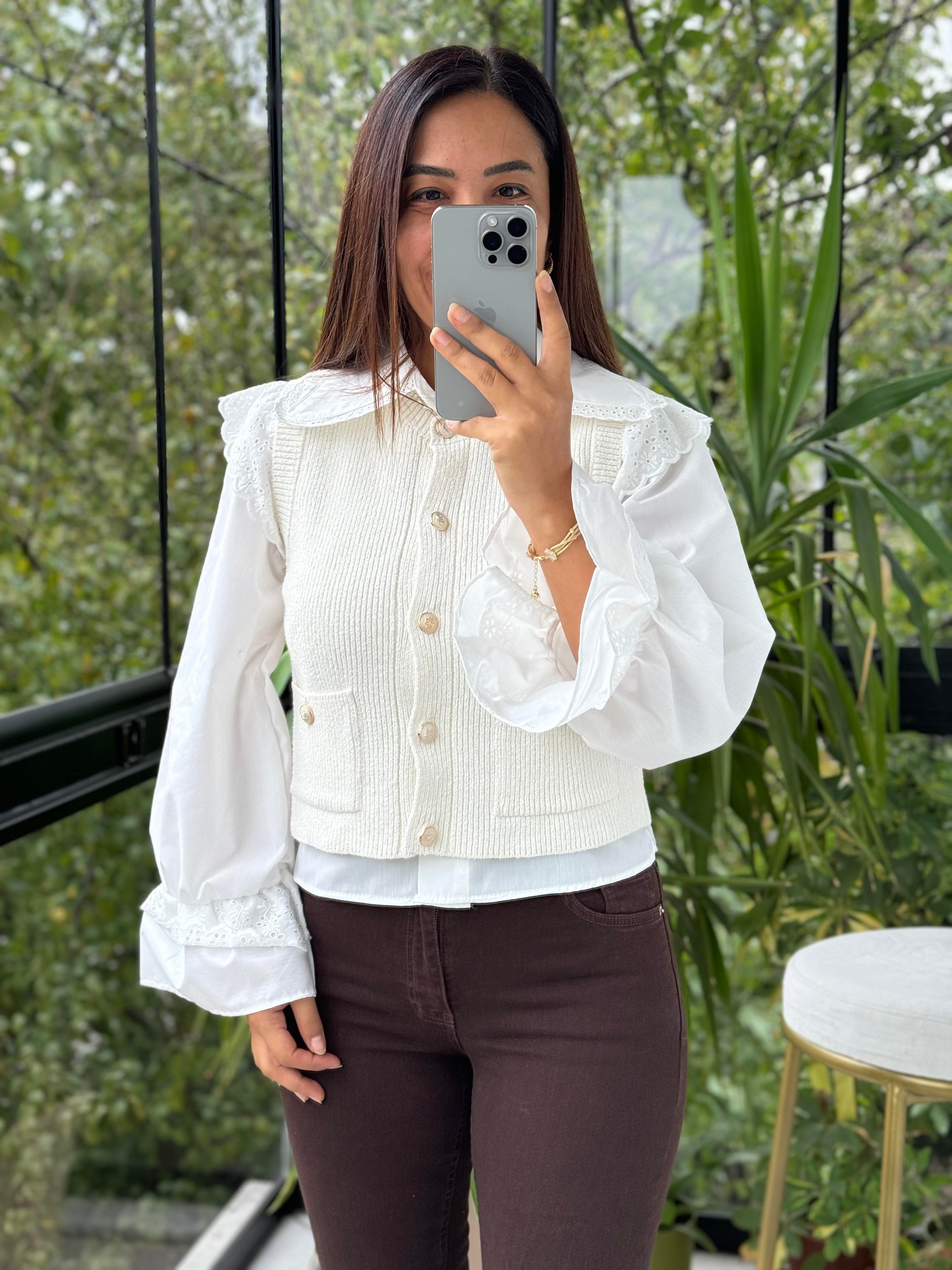 Gold Düğmeli Yelek Ekru