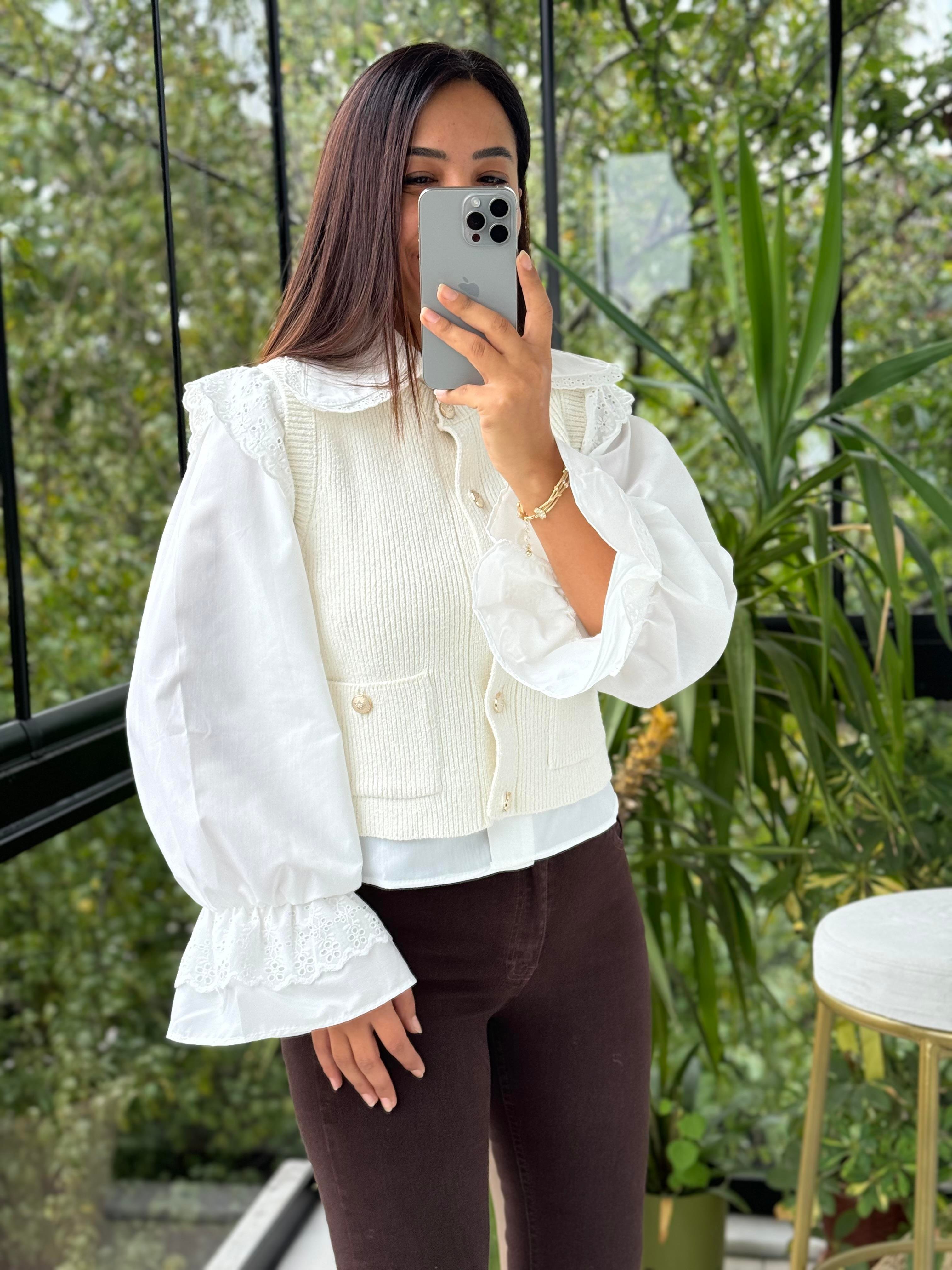 Gold Düğmeli Yelek Ekru