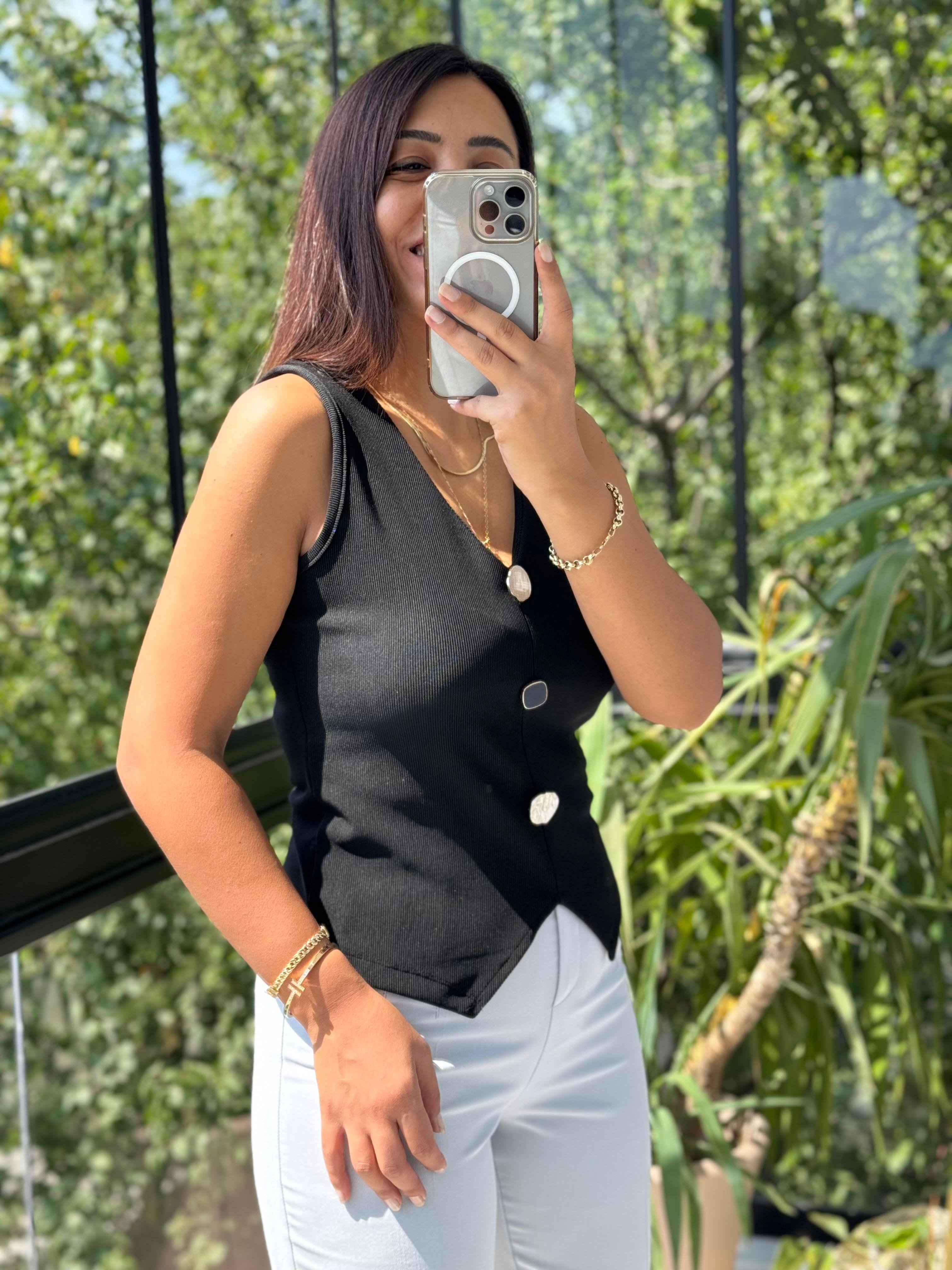 Gold Düğmeli Yelek Siyah