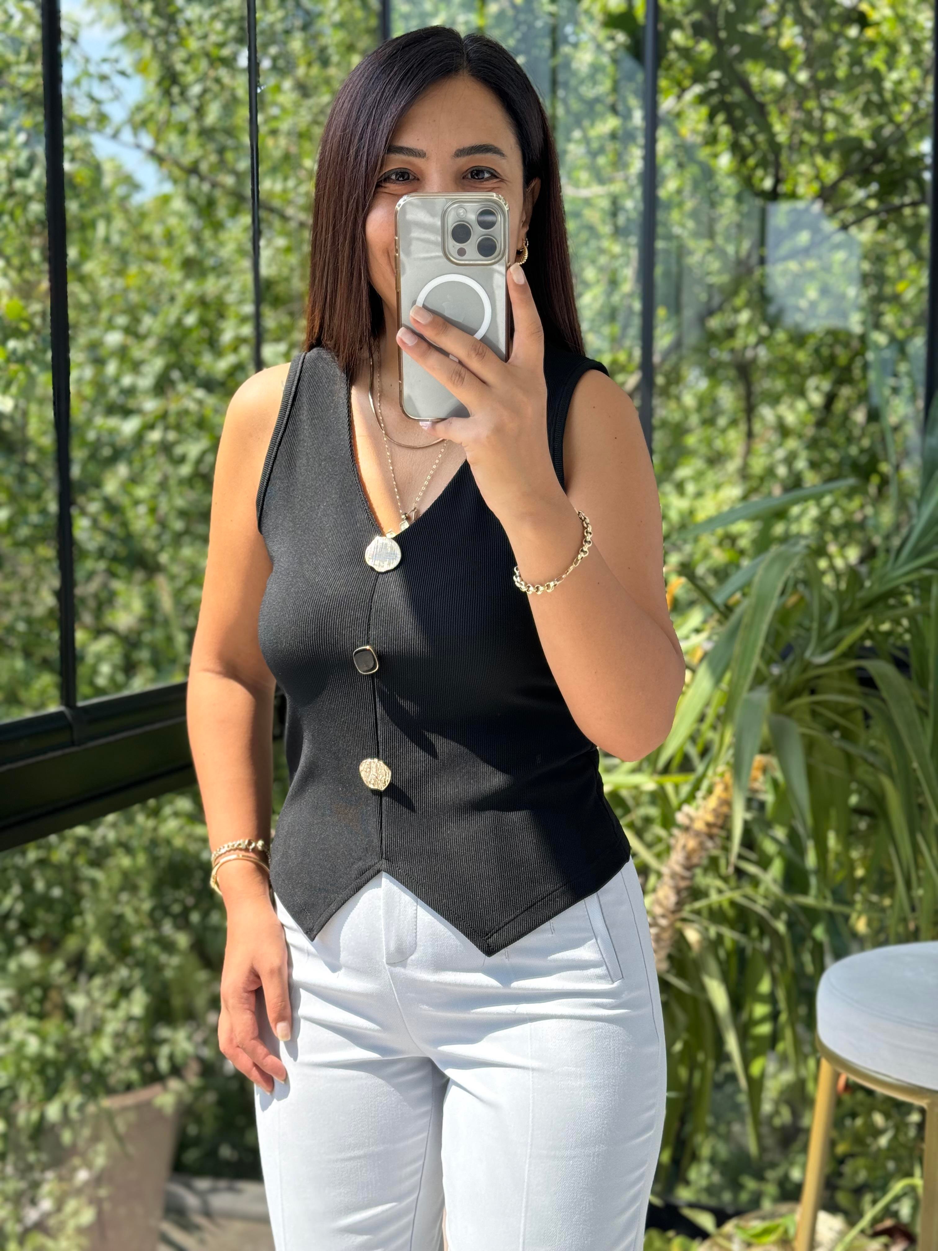 Gold Düğmeli Yelek Siyah