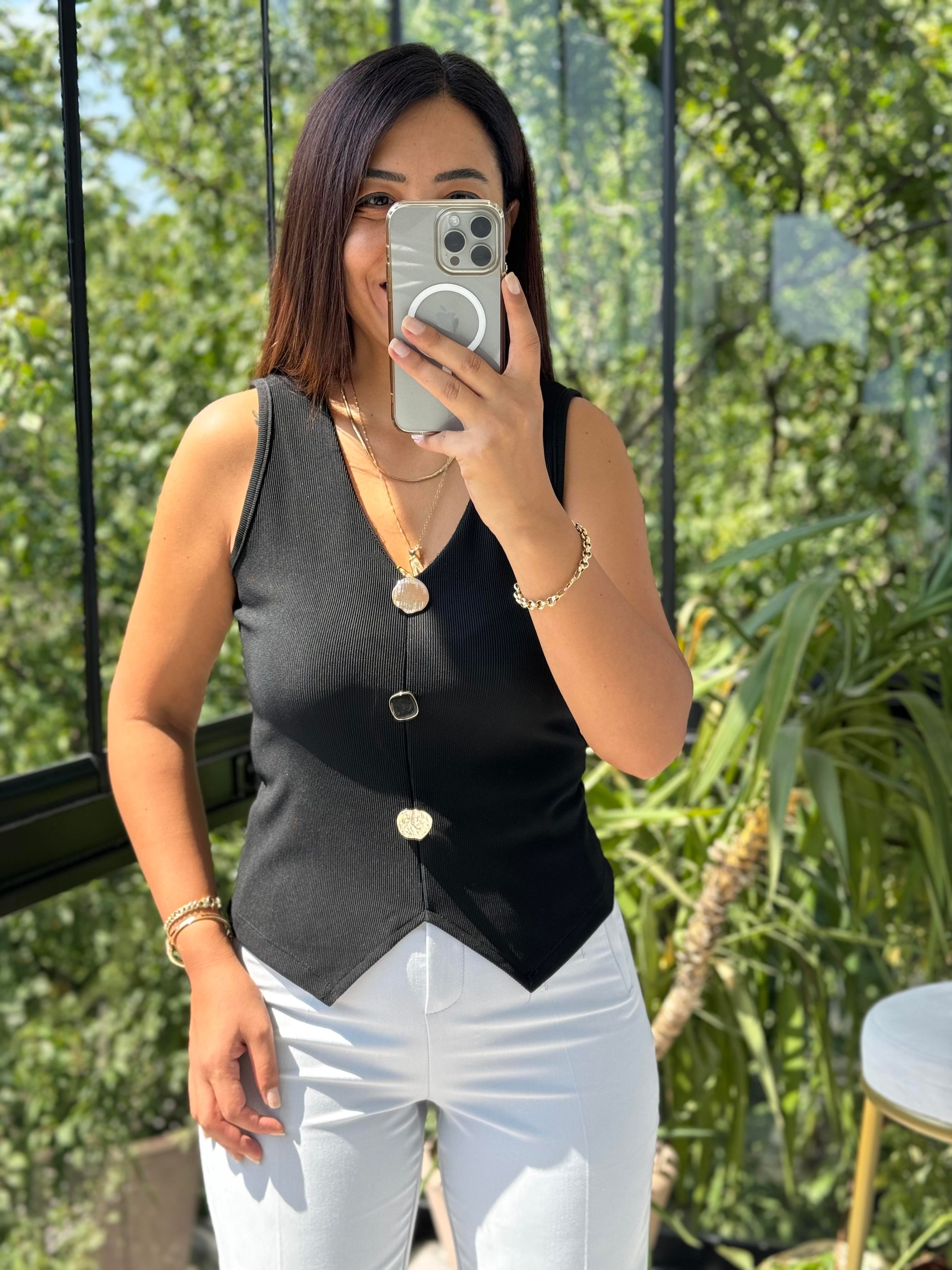 Gold Düğmeli Yelek Siyah