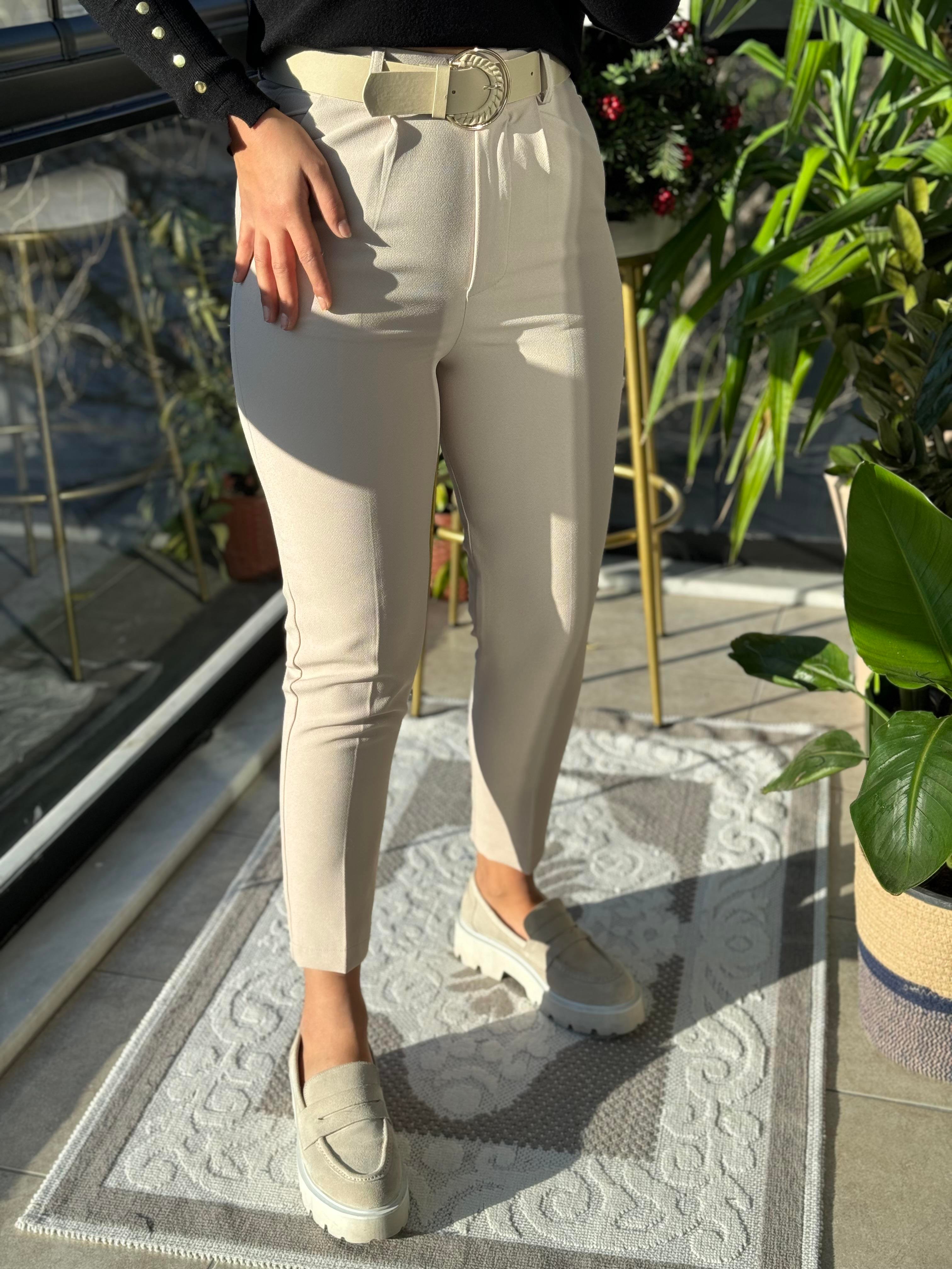 Gold Kemer Havuç Kumaş Pantolon Taş