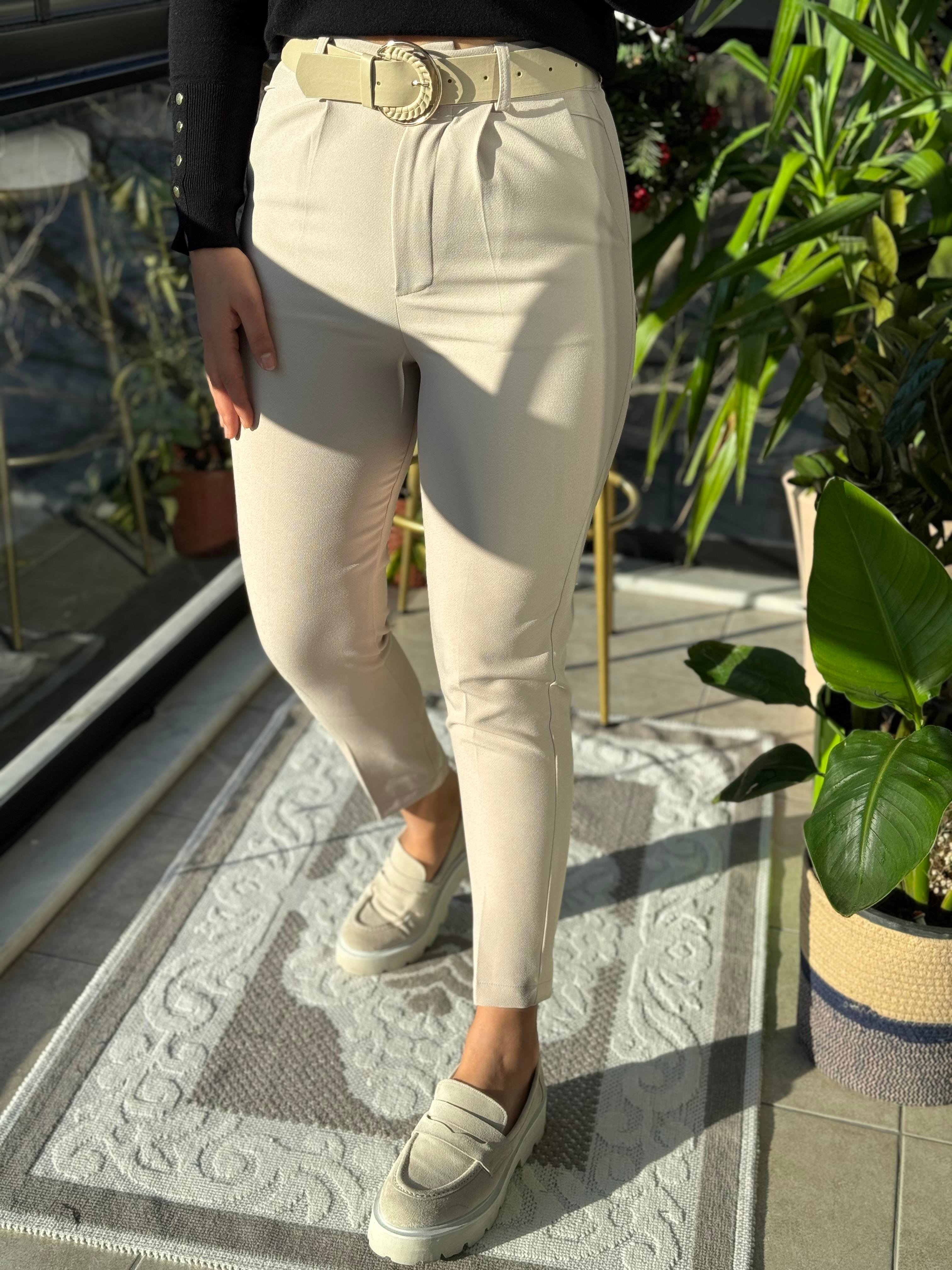 Gold Kemer Havuç Kumaş Pantolon Taş