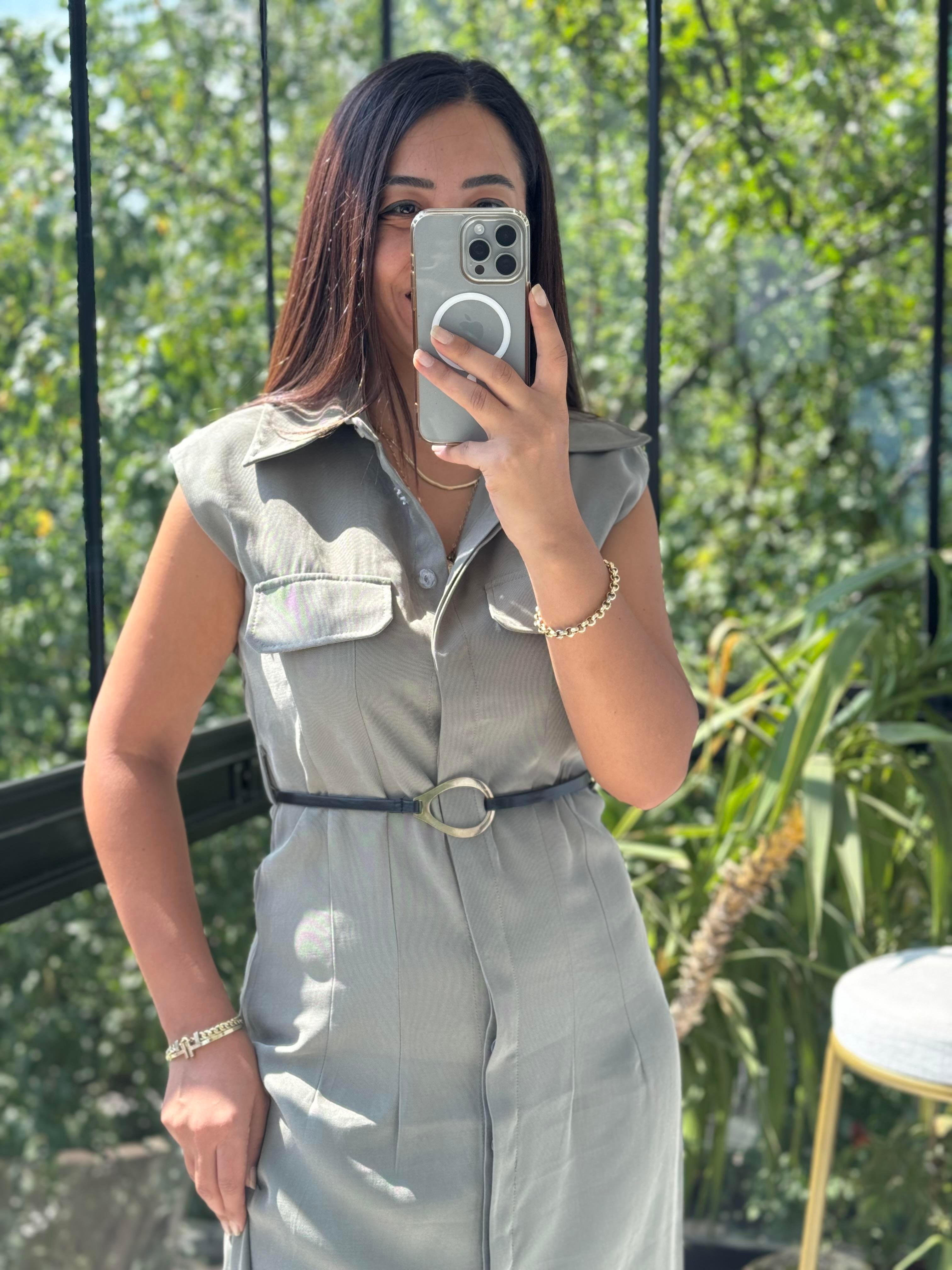 Gold Kemerli Elbise Haki Yeşili