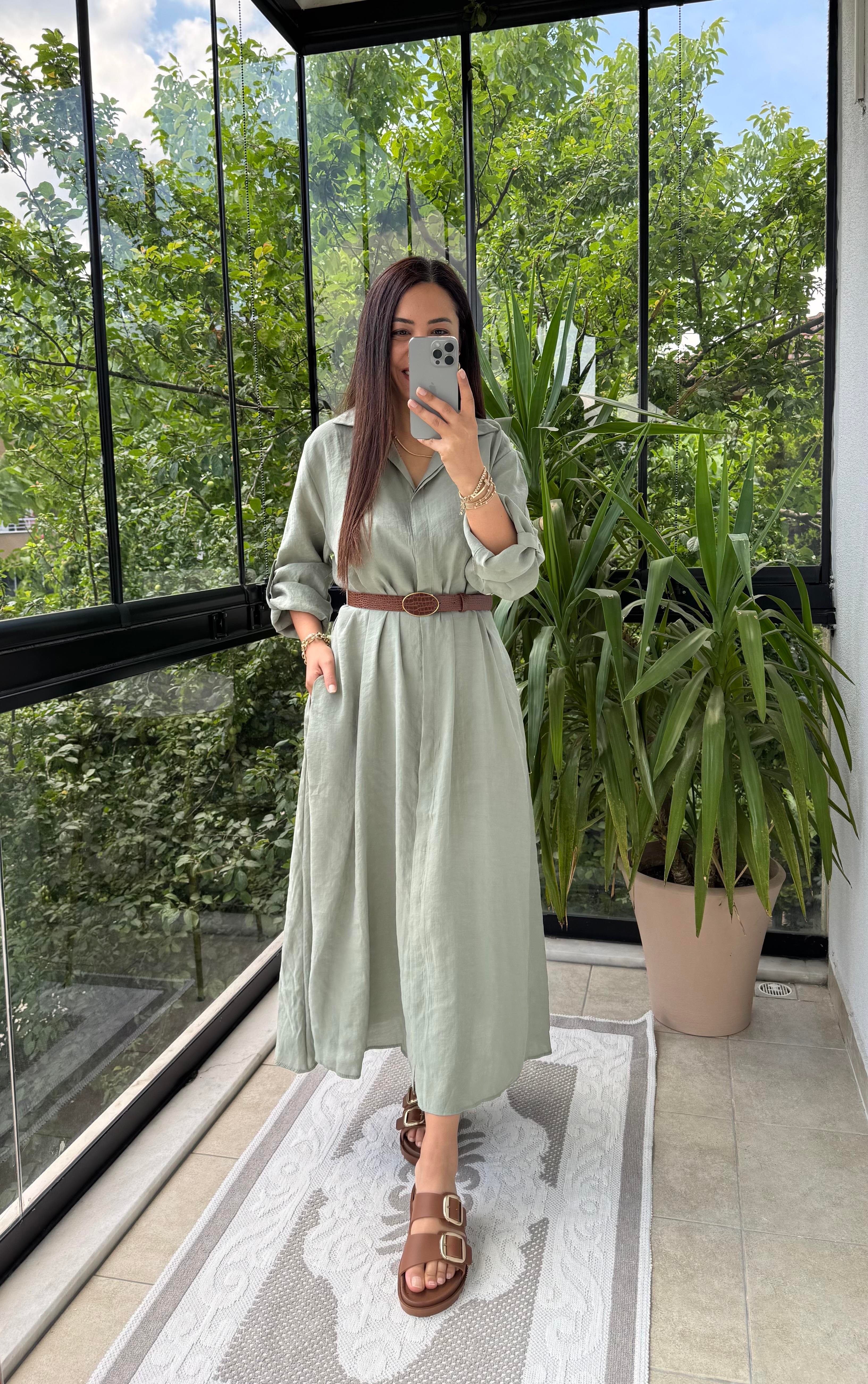 Gömlek Elbise Çağla Yeşili