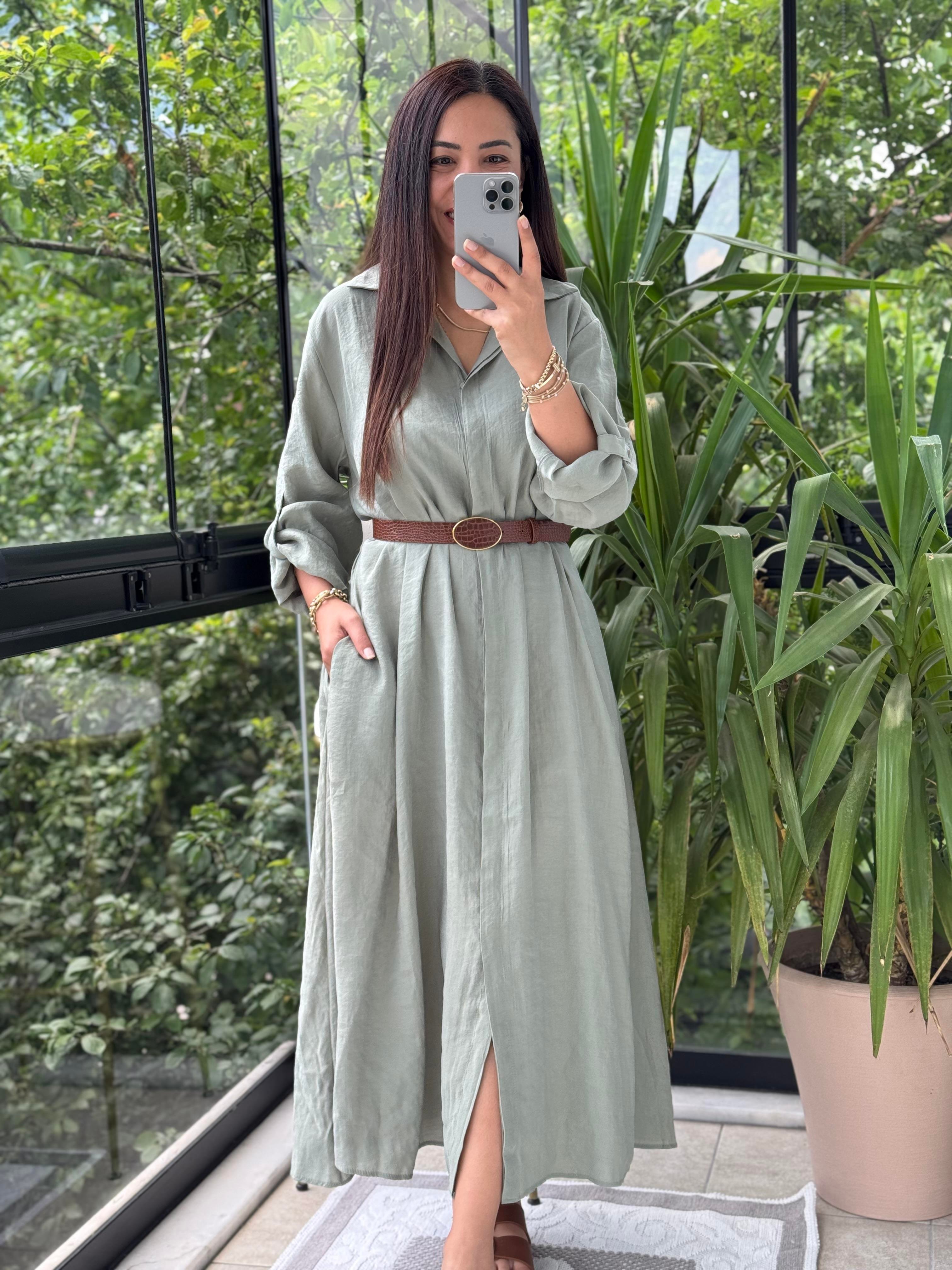 Gömlek Elbise Çağla Yeşili