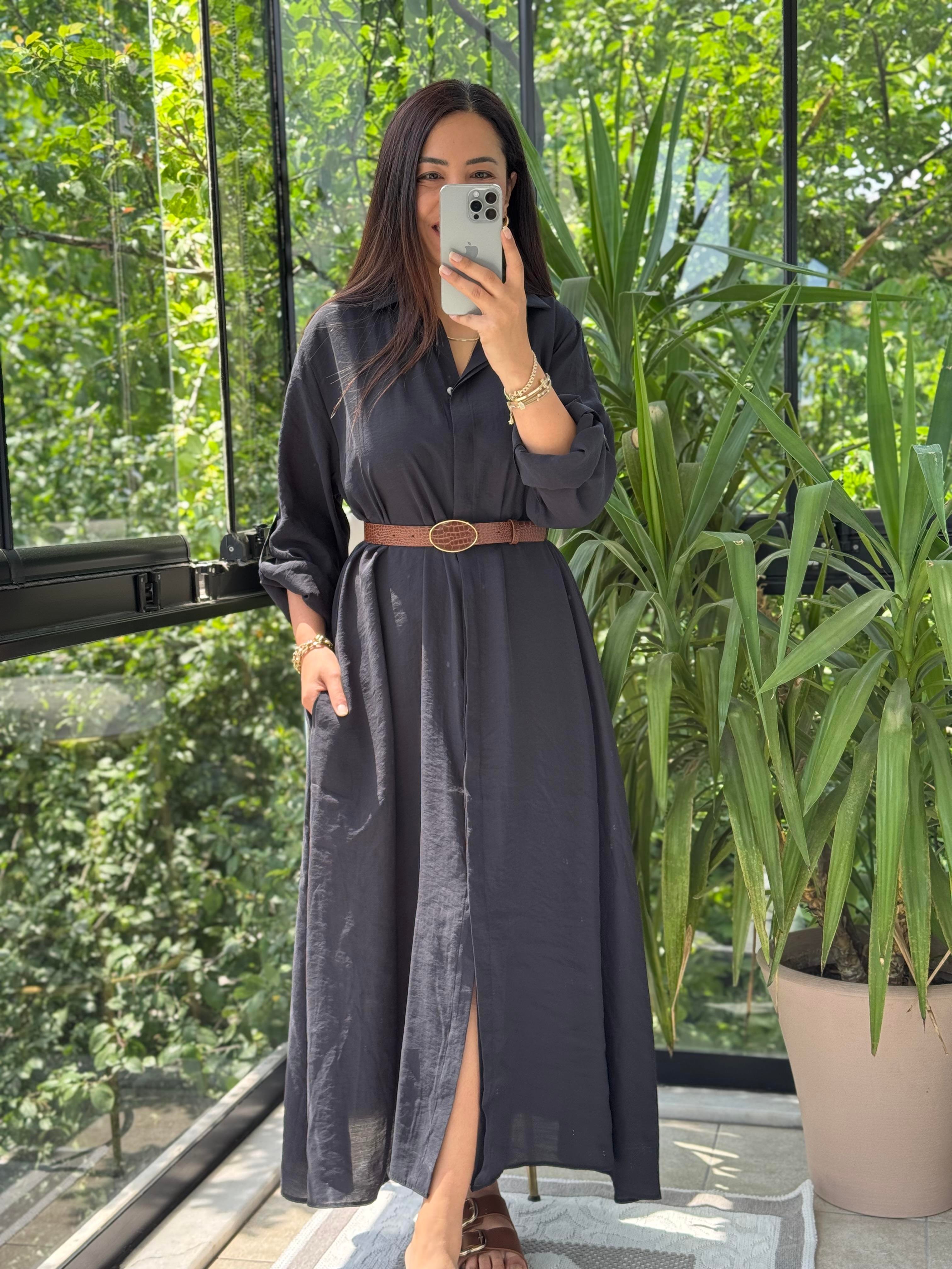 Gömlek Elbise Siyah