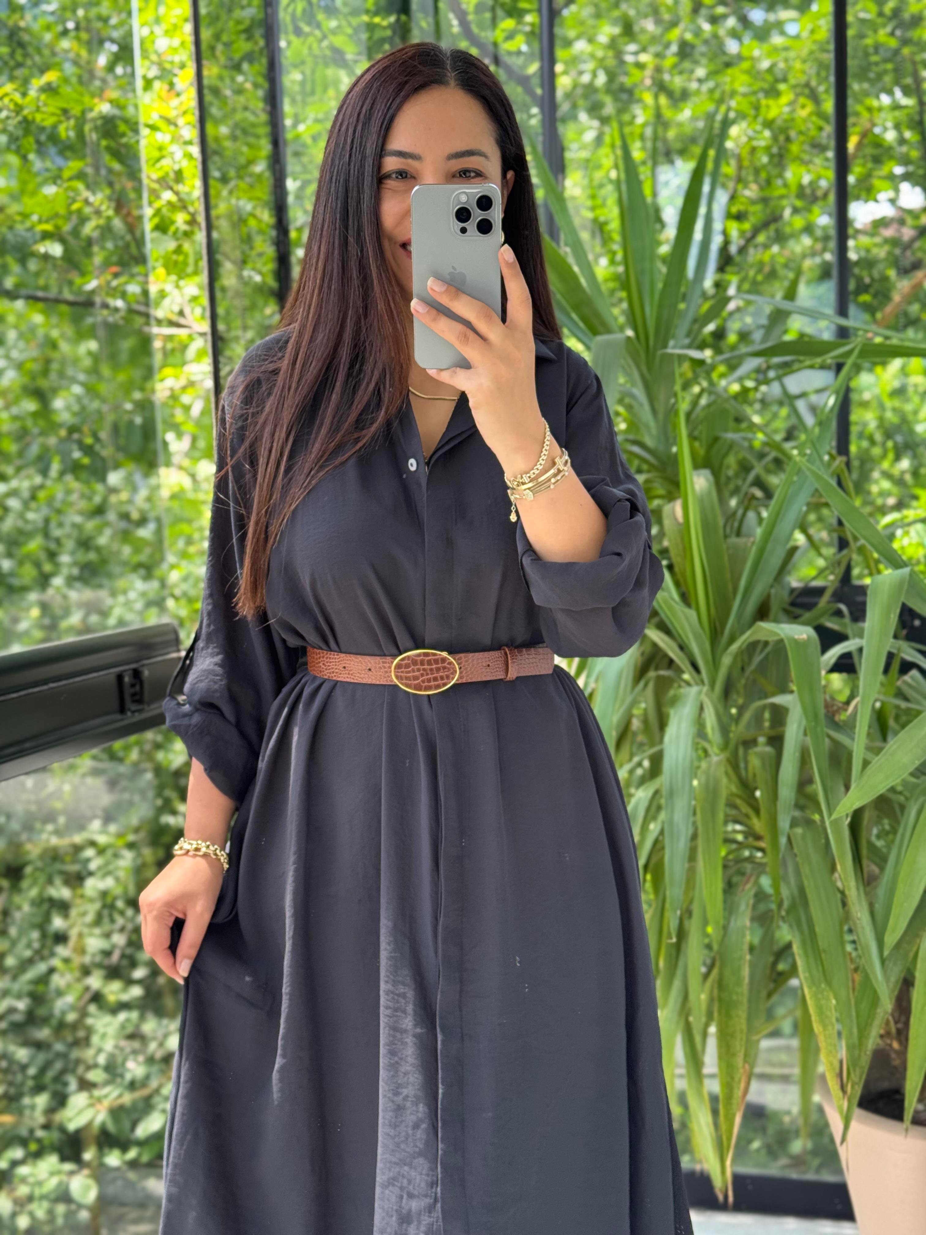 Gömlek Elbise Siyah