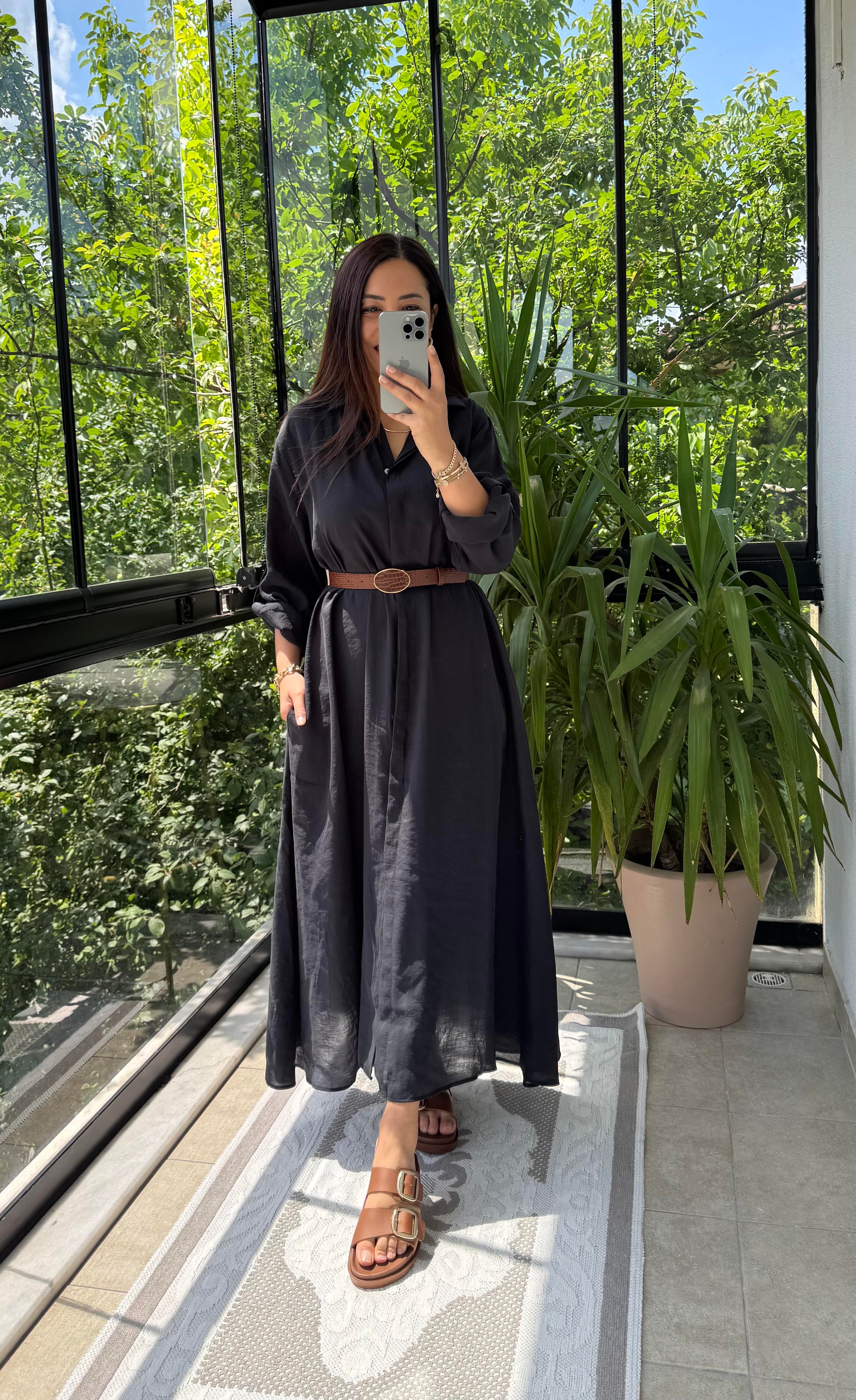 Gömlek Elbise Siyah