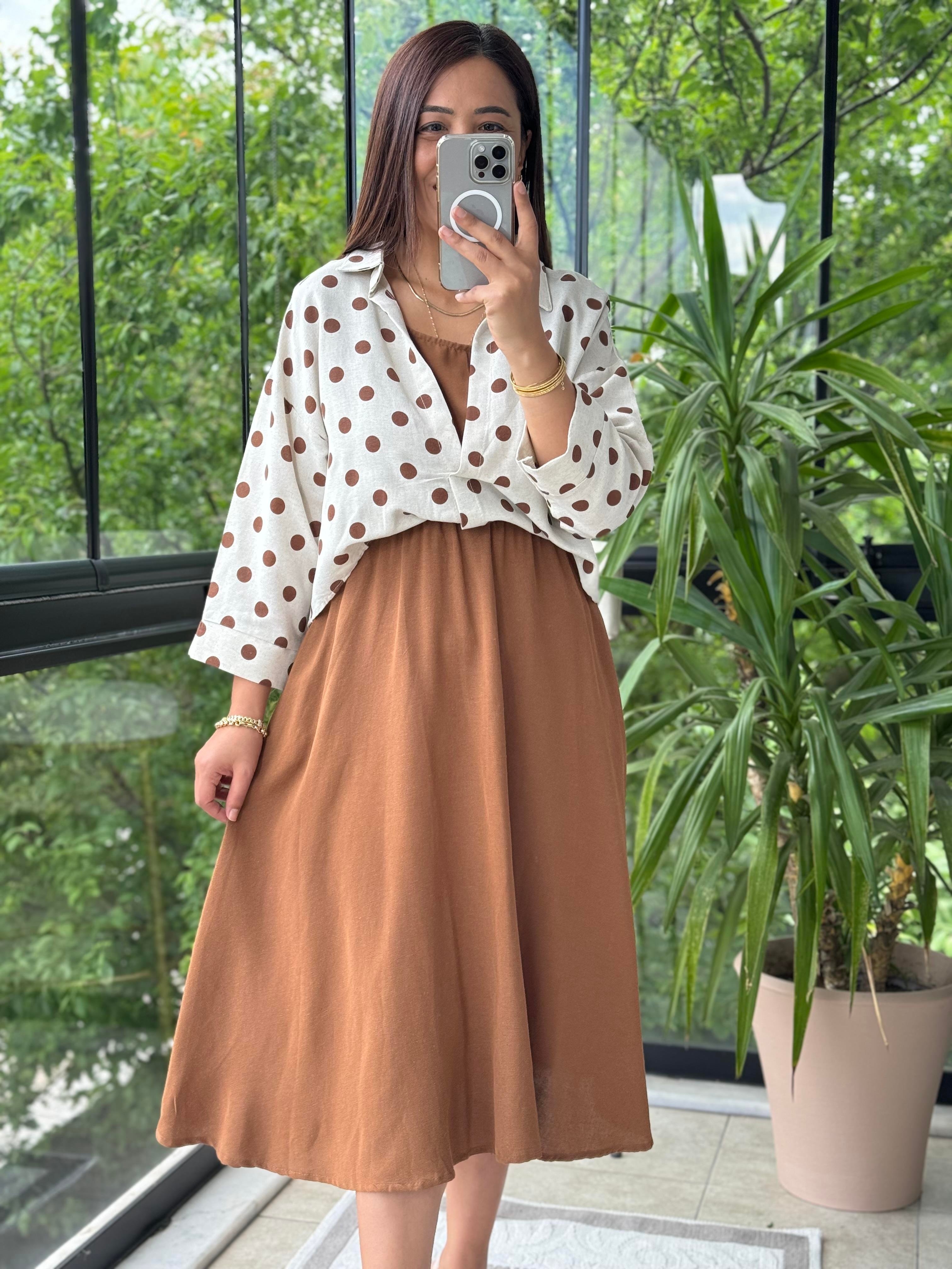 Gömlekli Elbise Kahve