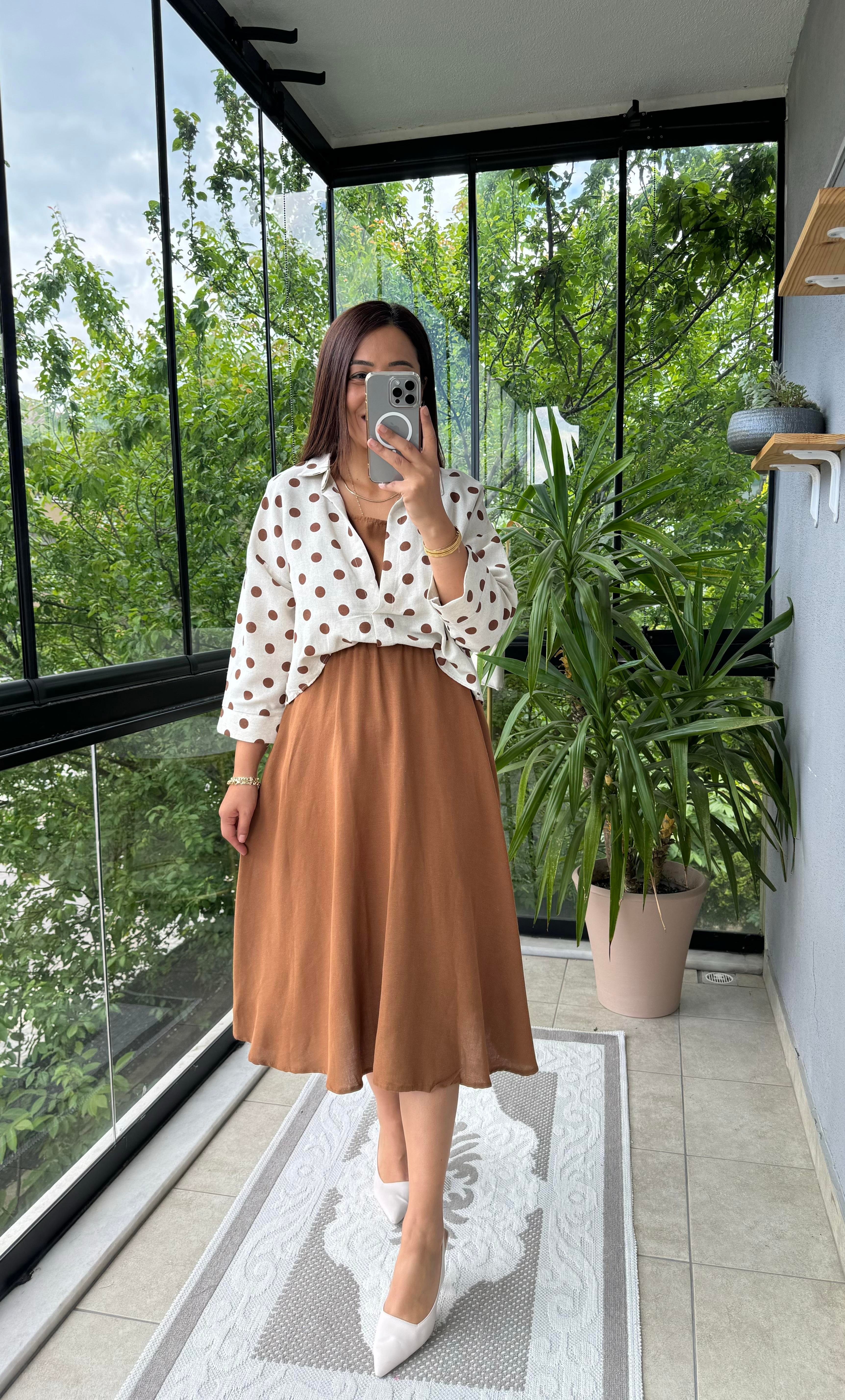 Gömlekli Elbise Kahve