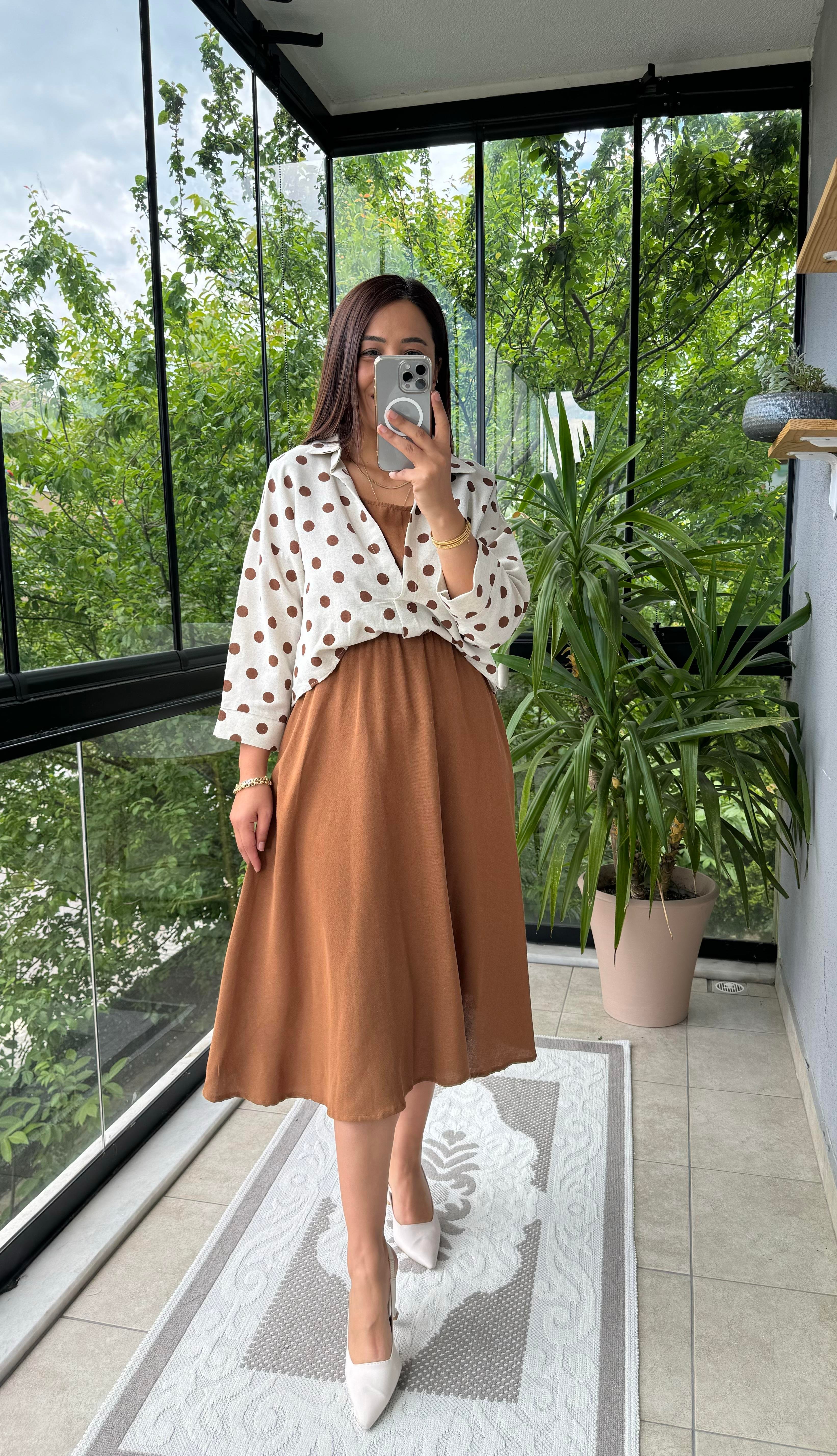 Gömlekli Elbise Kahve