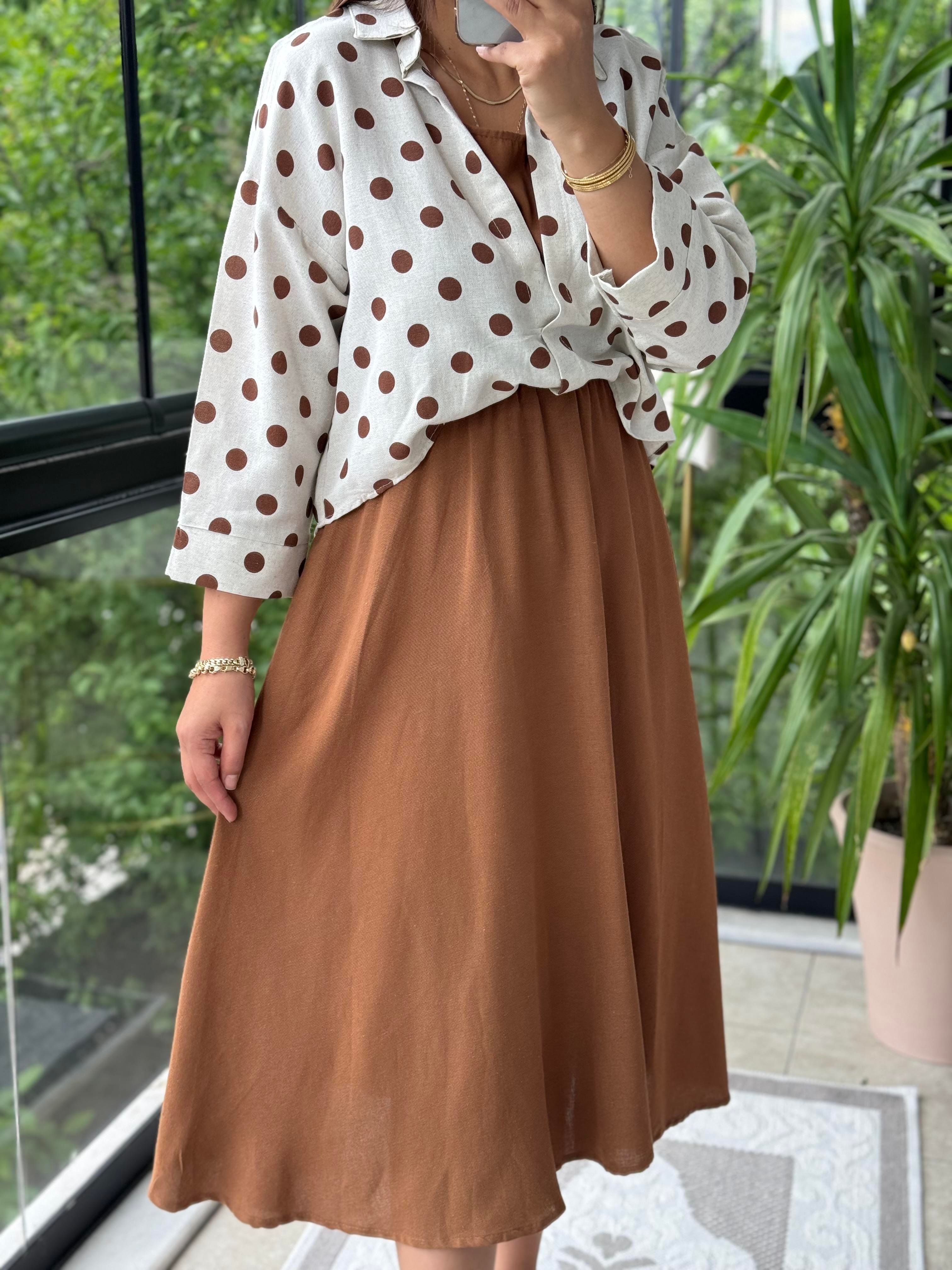 Gömlekli Elbise Kahve