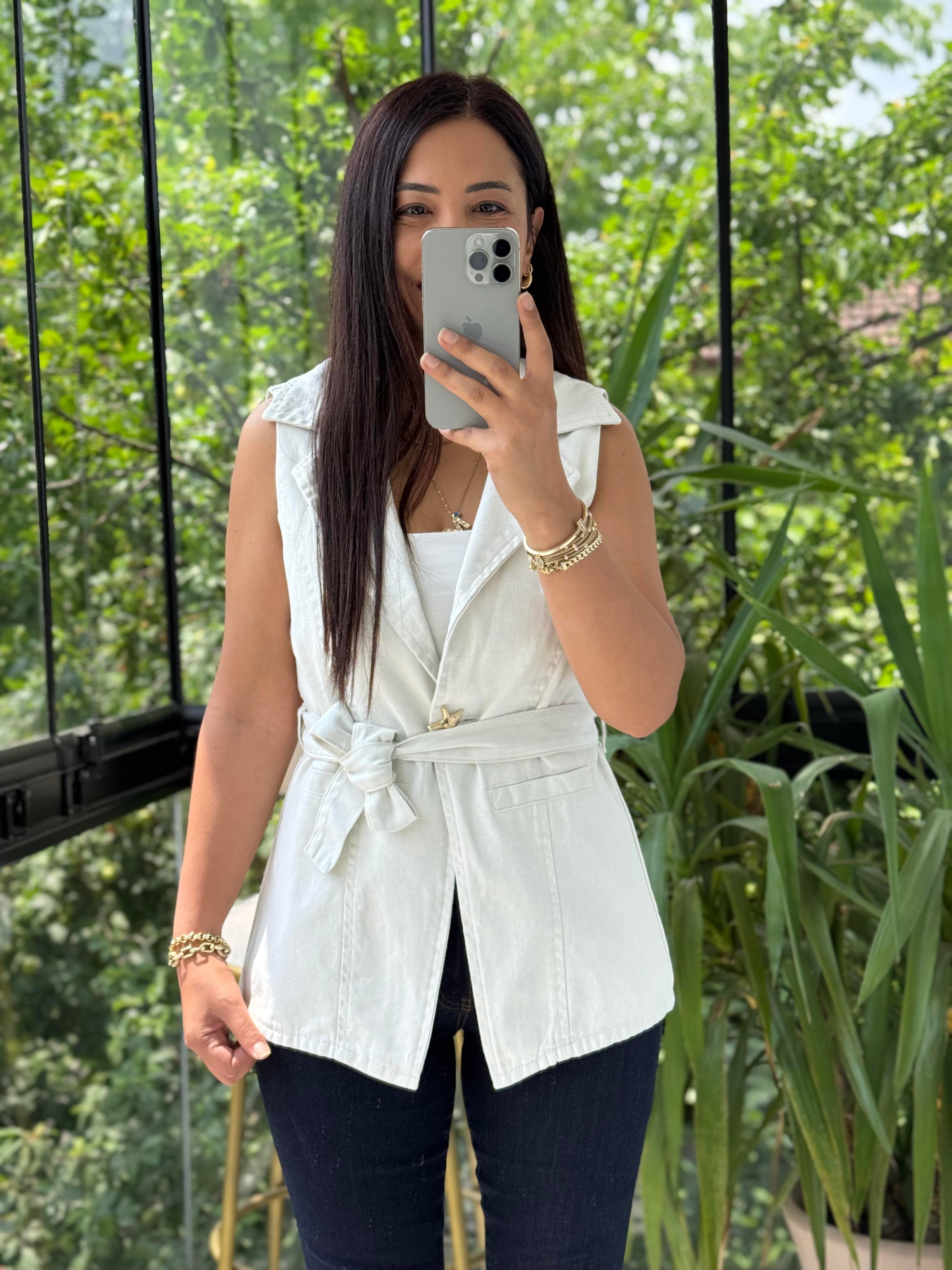 Güneş Düğmeli Gabardin Yelek Taş