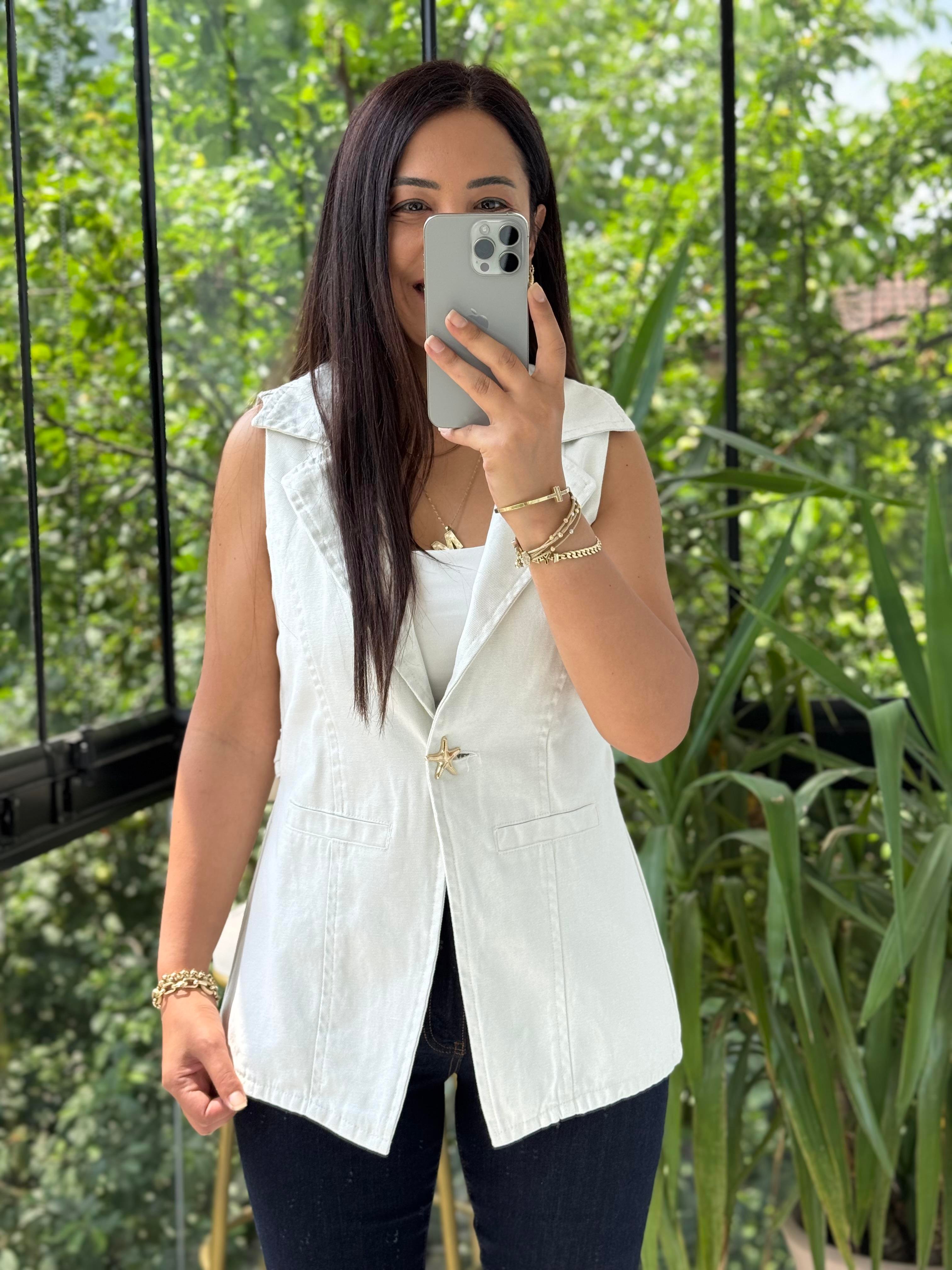 Güneş Düğmeli Gabardin Yelek Taş