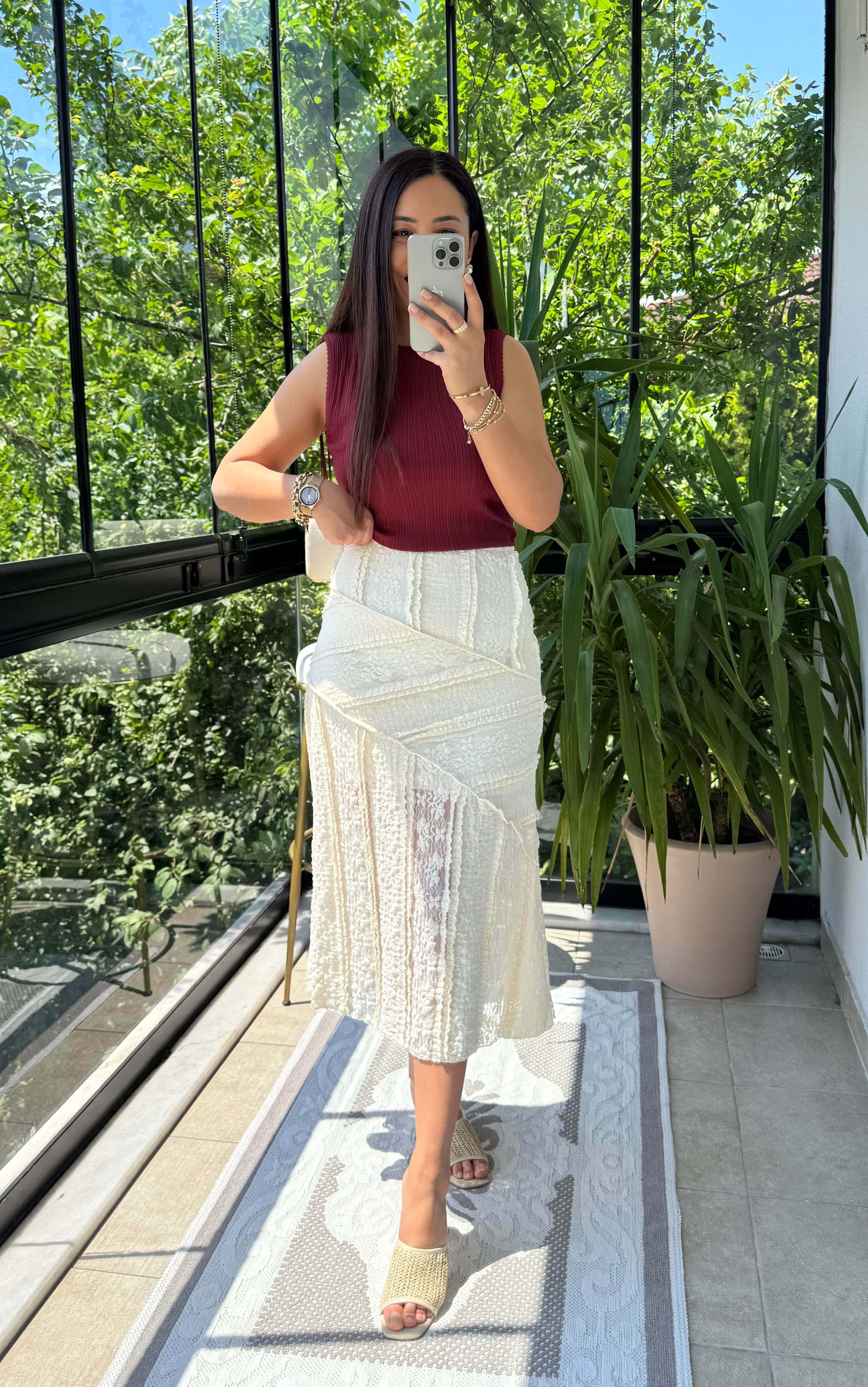 Güpürlü Natural Etek