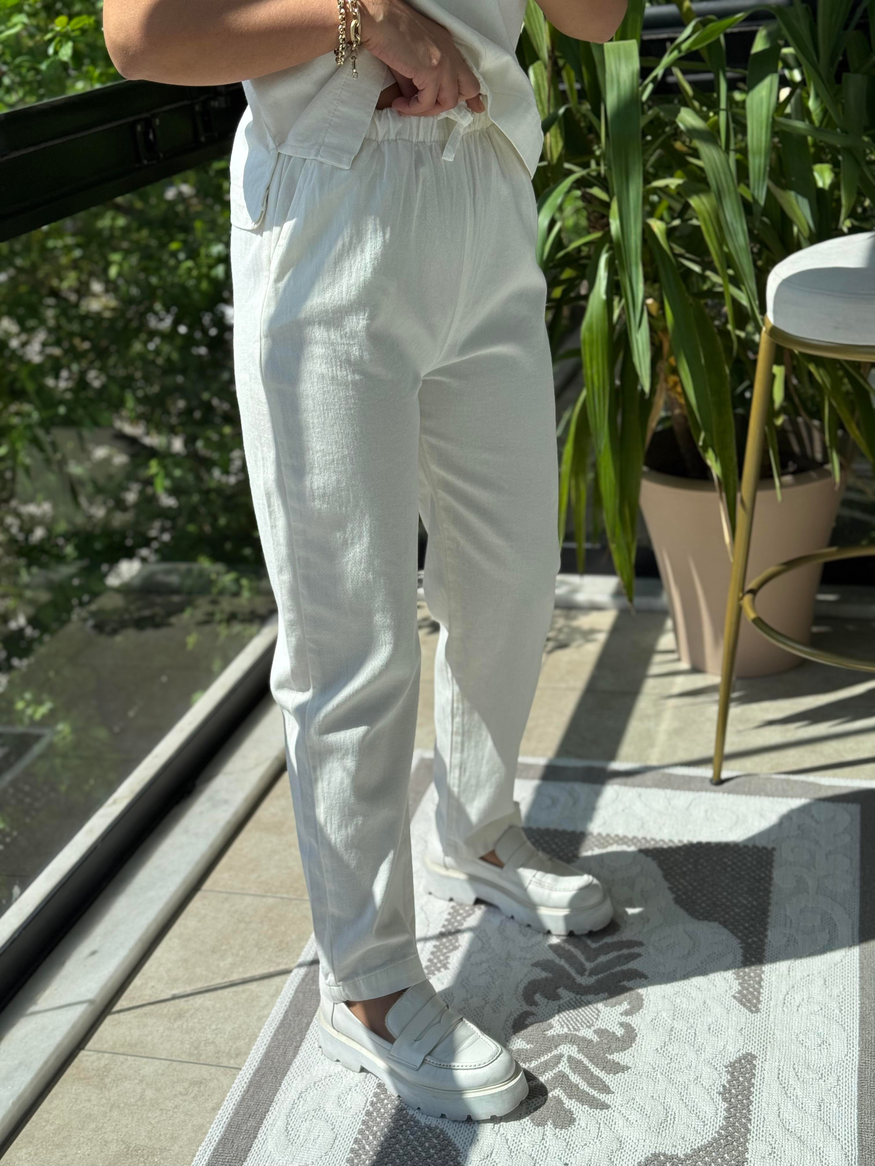 Havuç Keten Pantolon Ekru