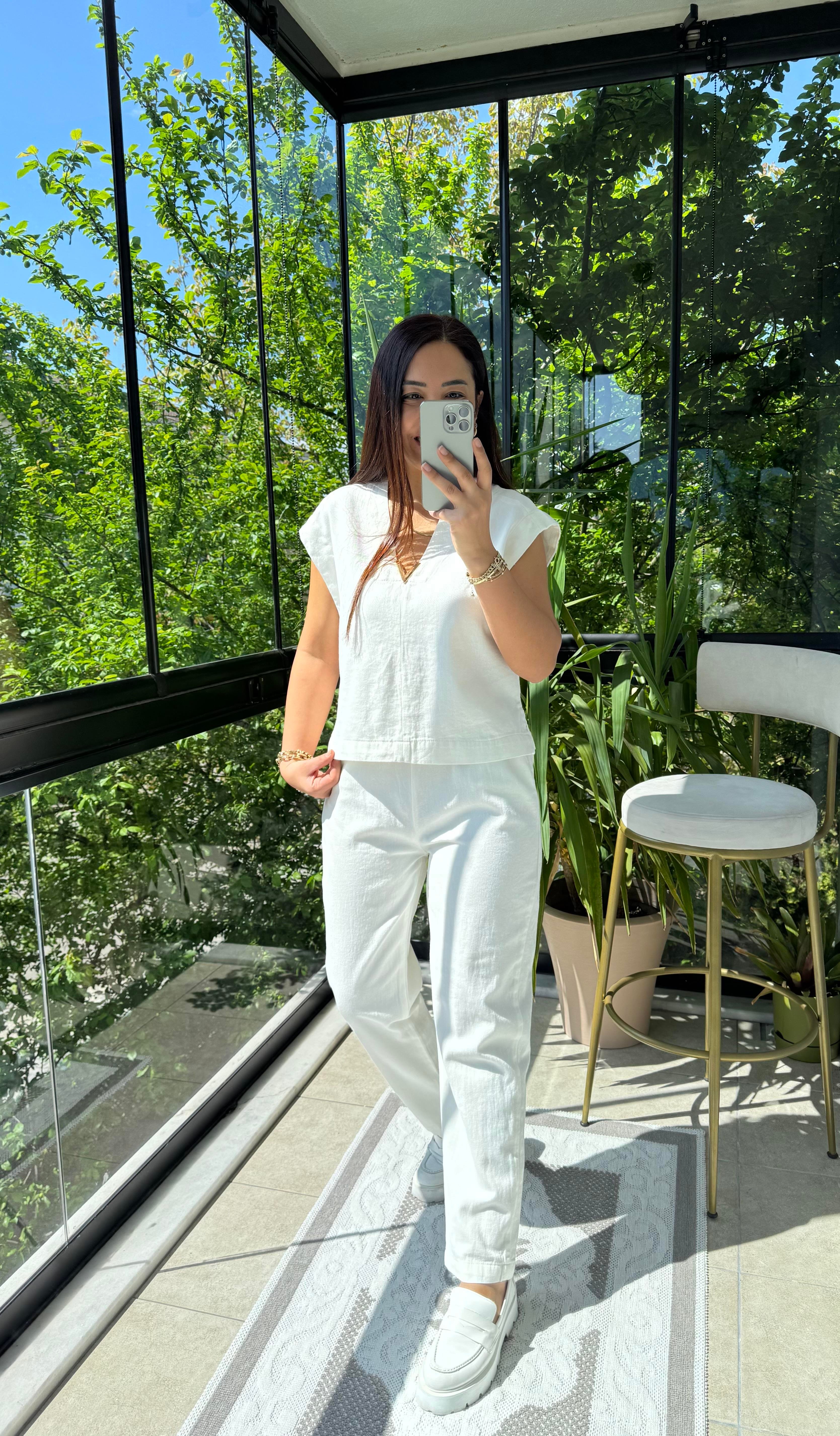 Havuç Keten Pantolon Ekru