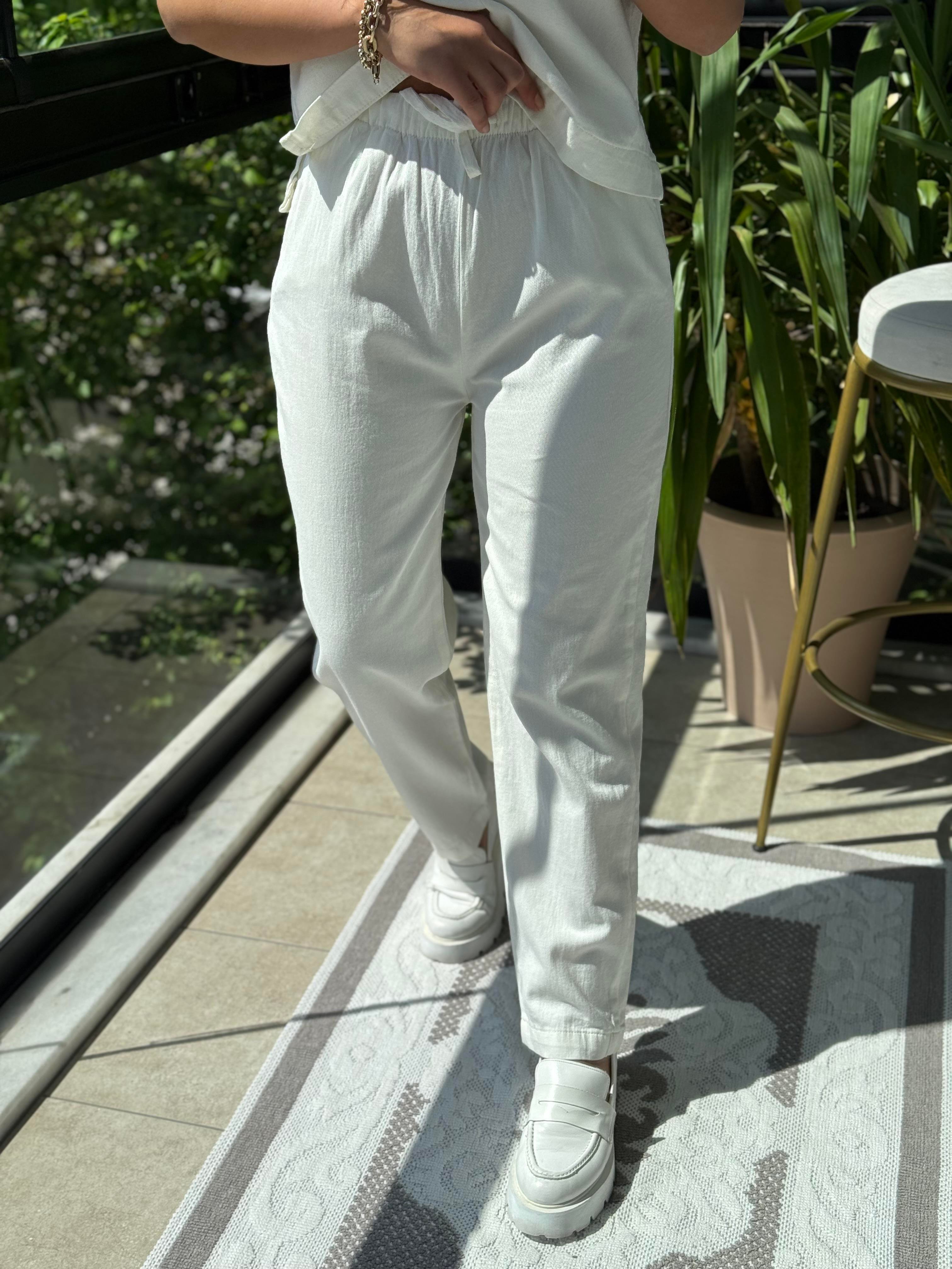 Havuç Keten Pantolon Ekru